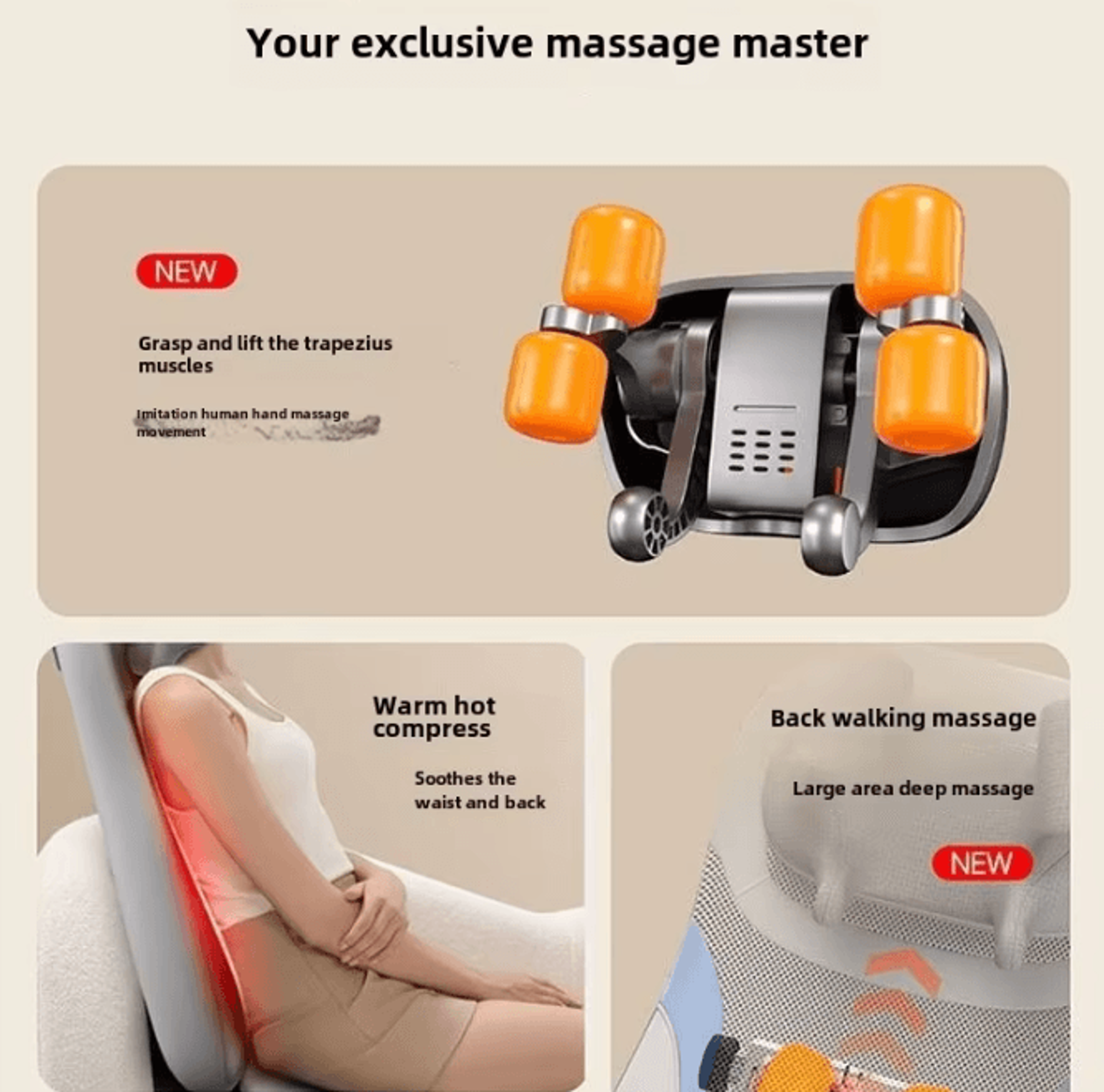 Heated Massage Seat Cushion With 5 Vibration Modes  Back Massager For Waist Hips  Neck With Chair M 1