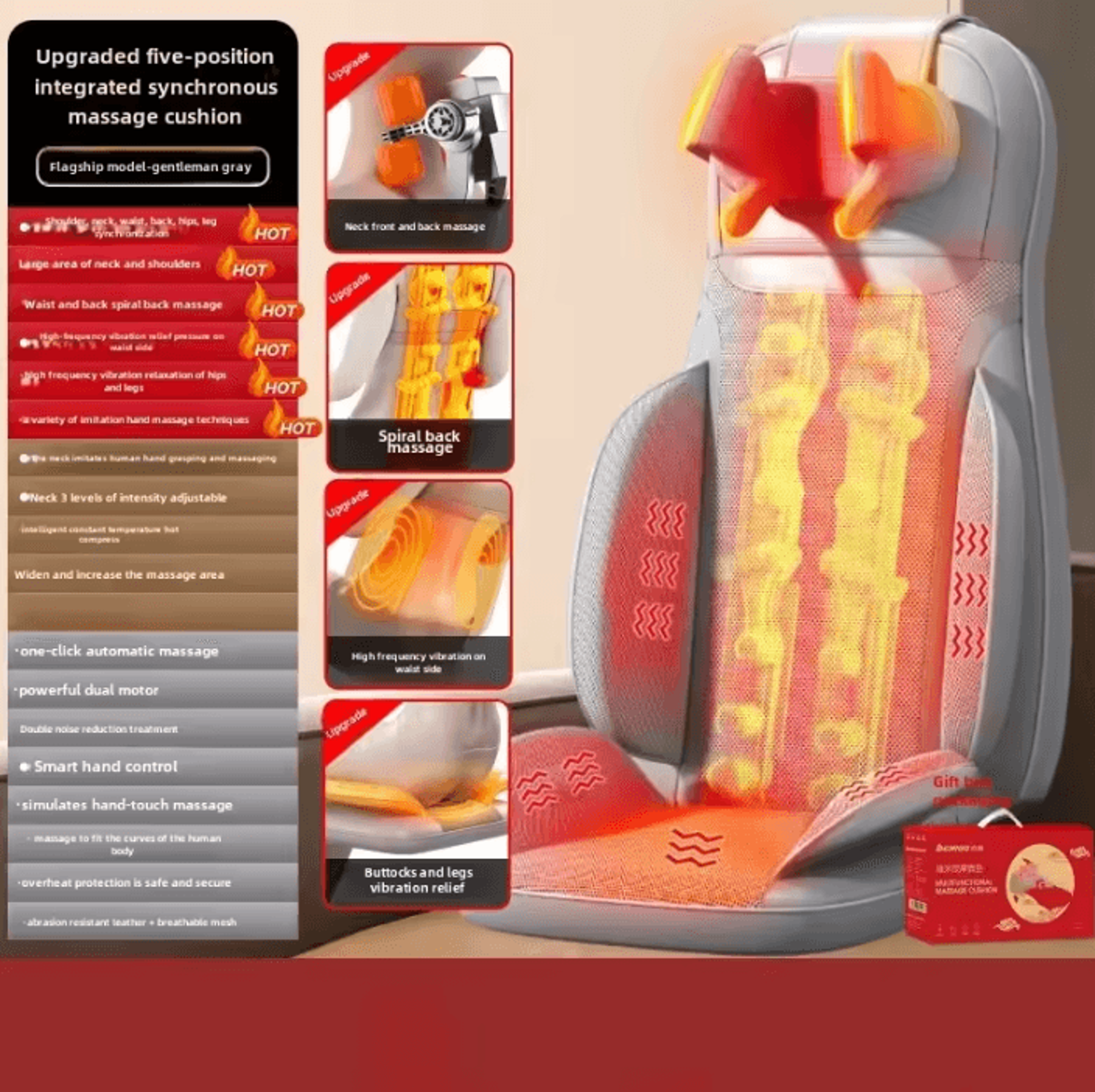 Heated Massage Seat Cushion With 5 Vibration Modes  Back Massager For Waist Hips  Neck With Chair M 6