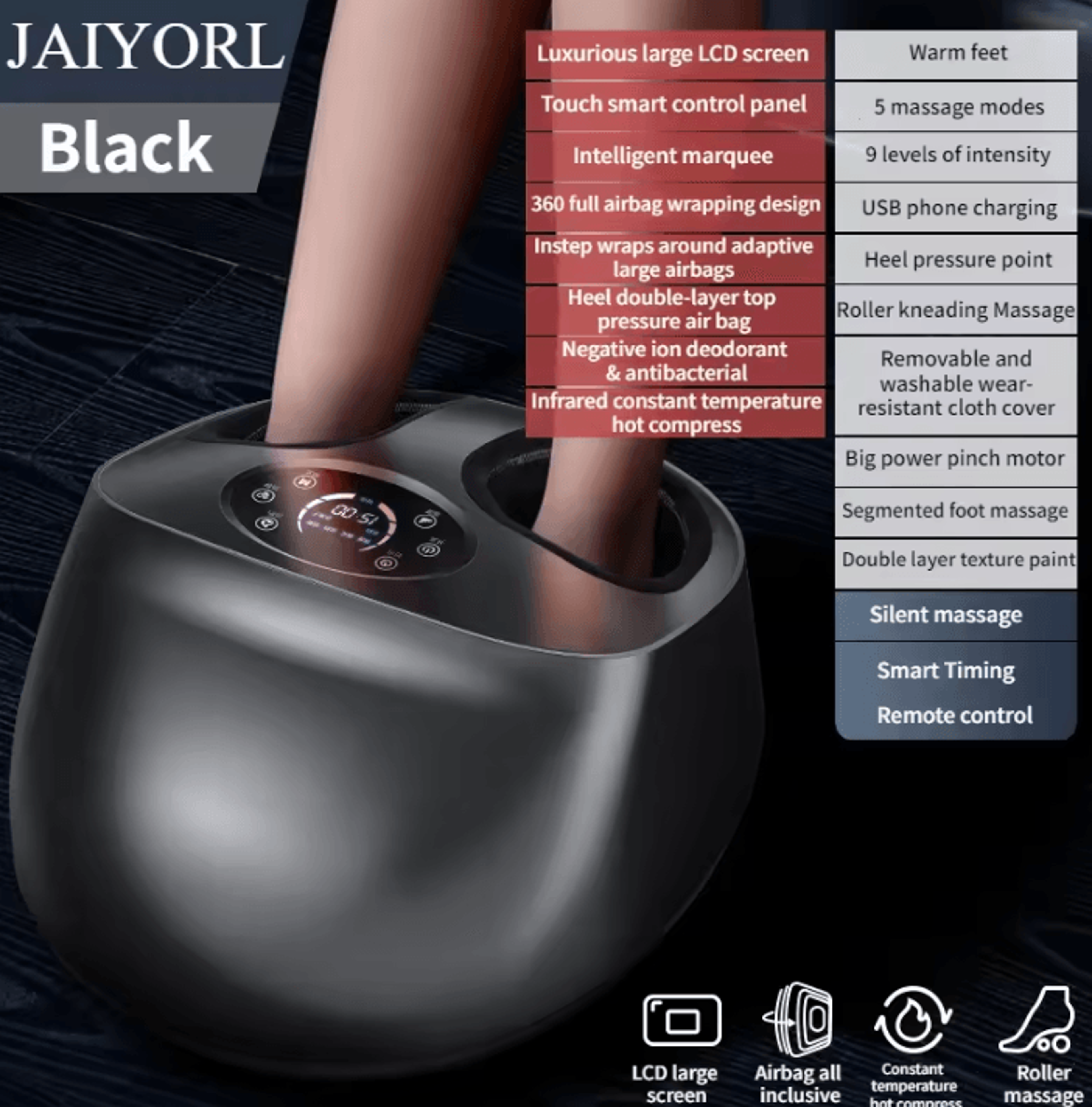 Fully Automatic Shiatsu Foot Massager With Heat  Electric Foot Massage Machine With Air Compression 7