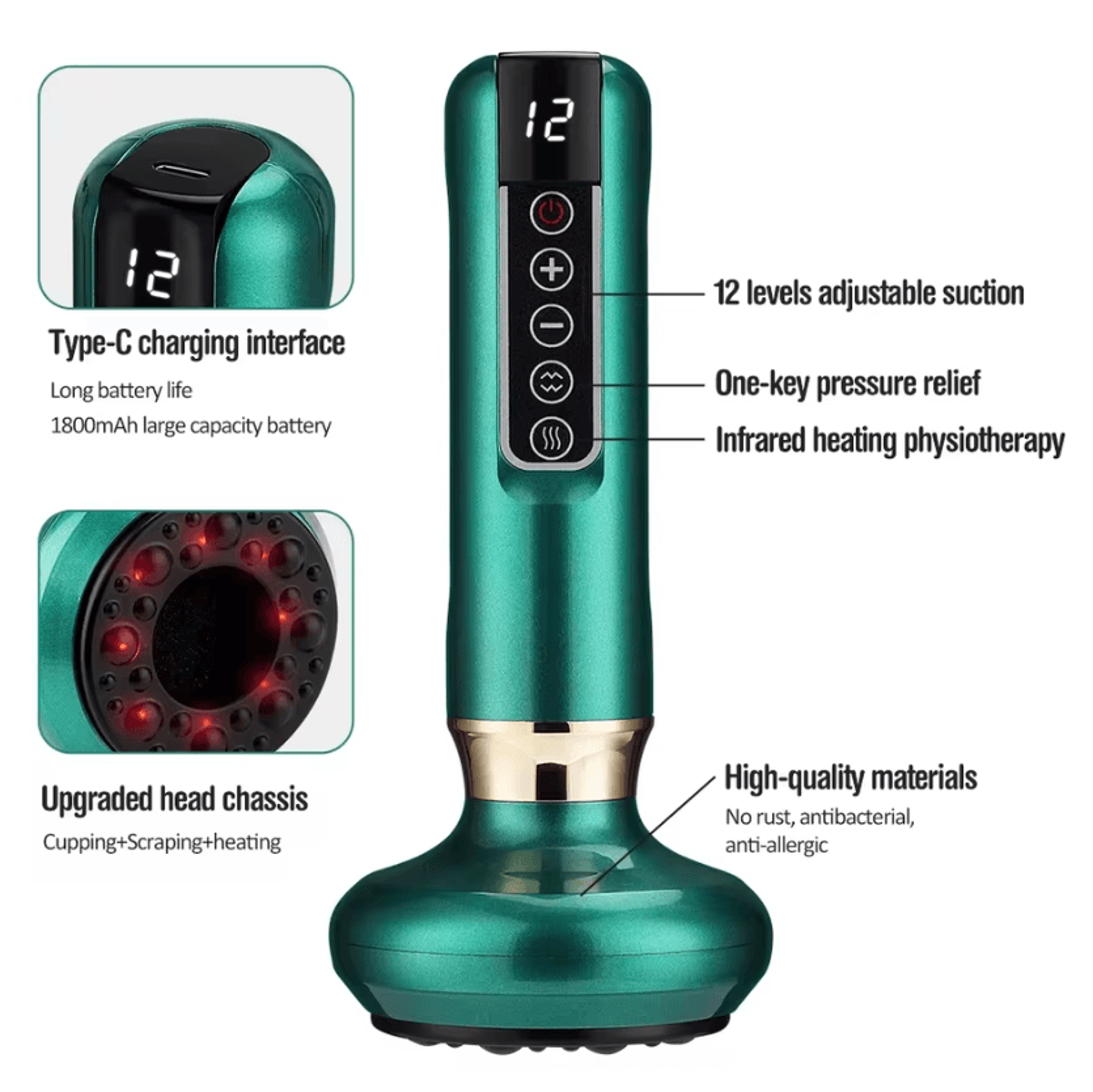 Electric Cupping Back Massager  Heated Vacuum Massage Cup With Vibration For Back  Body Relaxation 4
