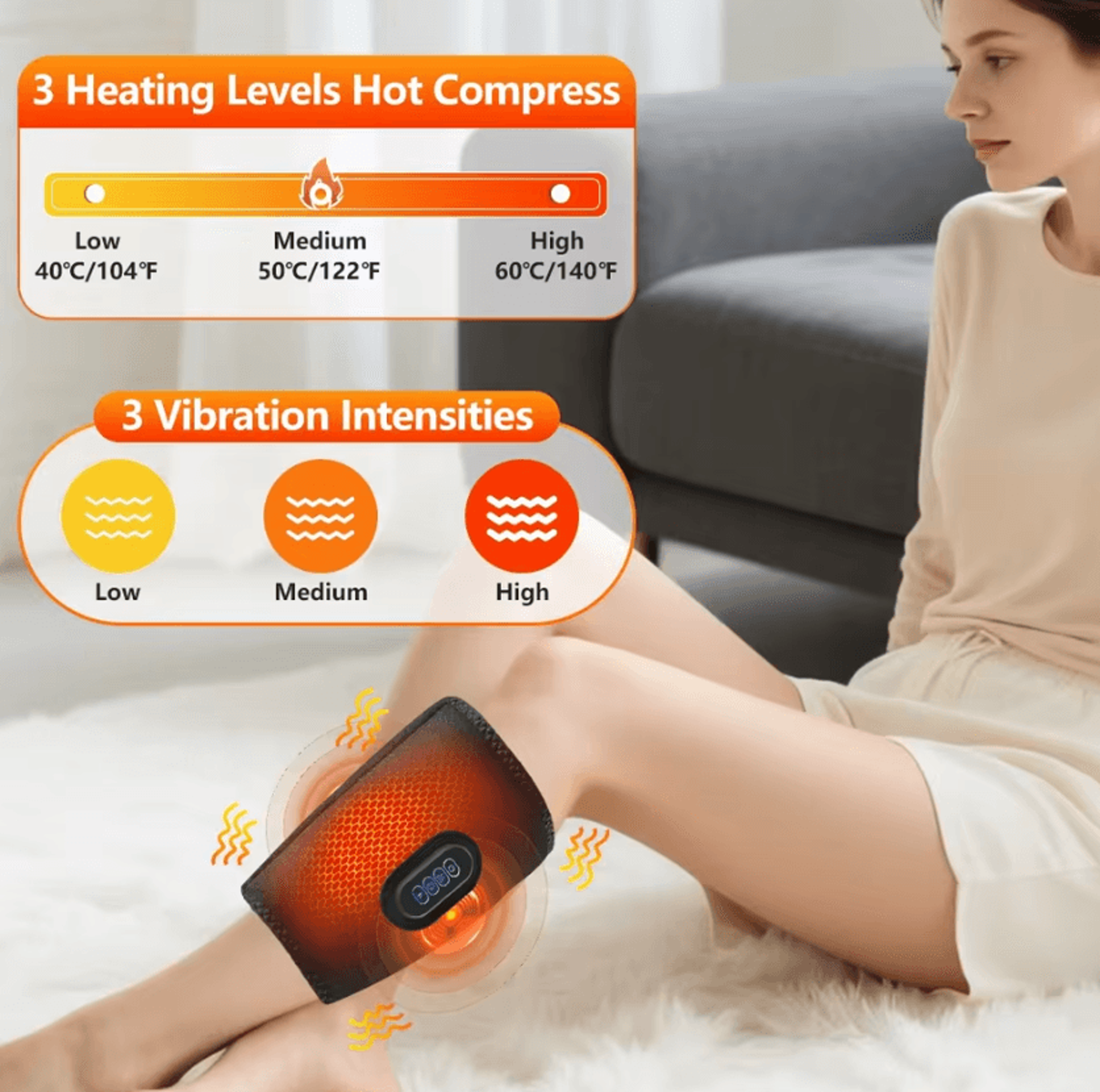 Wireless Air Compression Calf Massager  Rechargeable Heated Leg Massager With 3 Heat 3 Vibration  3 2