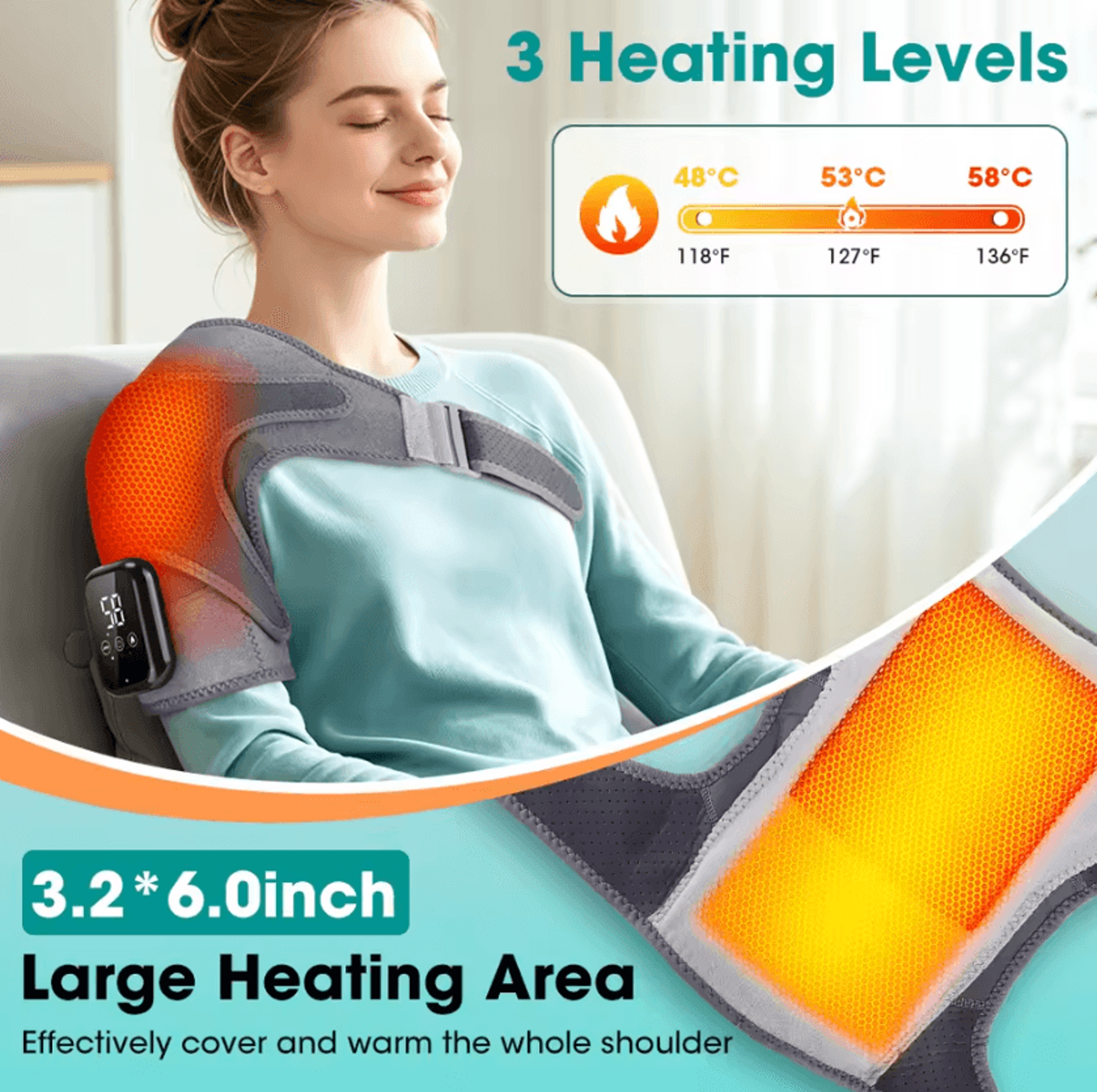 3in1 Cordless Heating Pad Set  Rechargeable Heated Shoulder Knee Wrist Wrap With 3 Heat  3 Vibratio 2