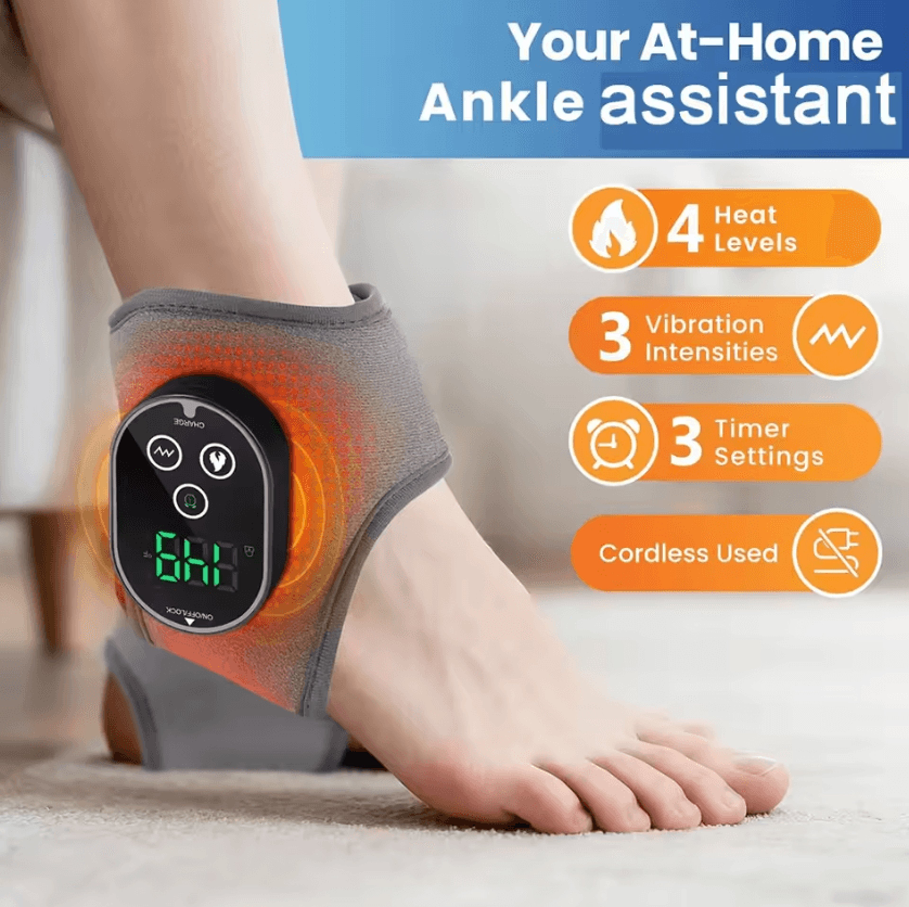 Cordless Heated Ankle Massager  Rechargeable Ankle Massage Wrap With 3 Massage Modes  4 Heat Levels 0