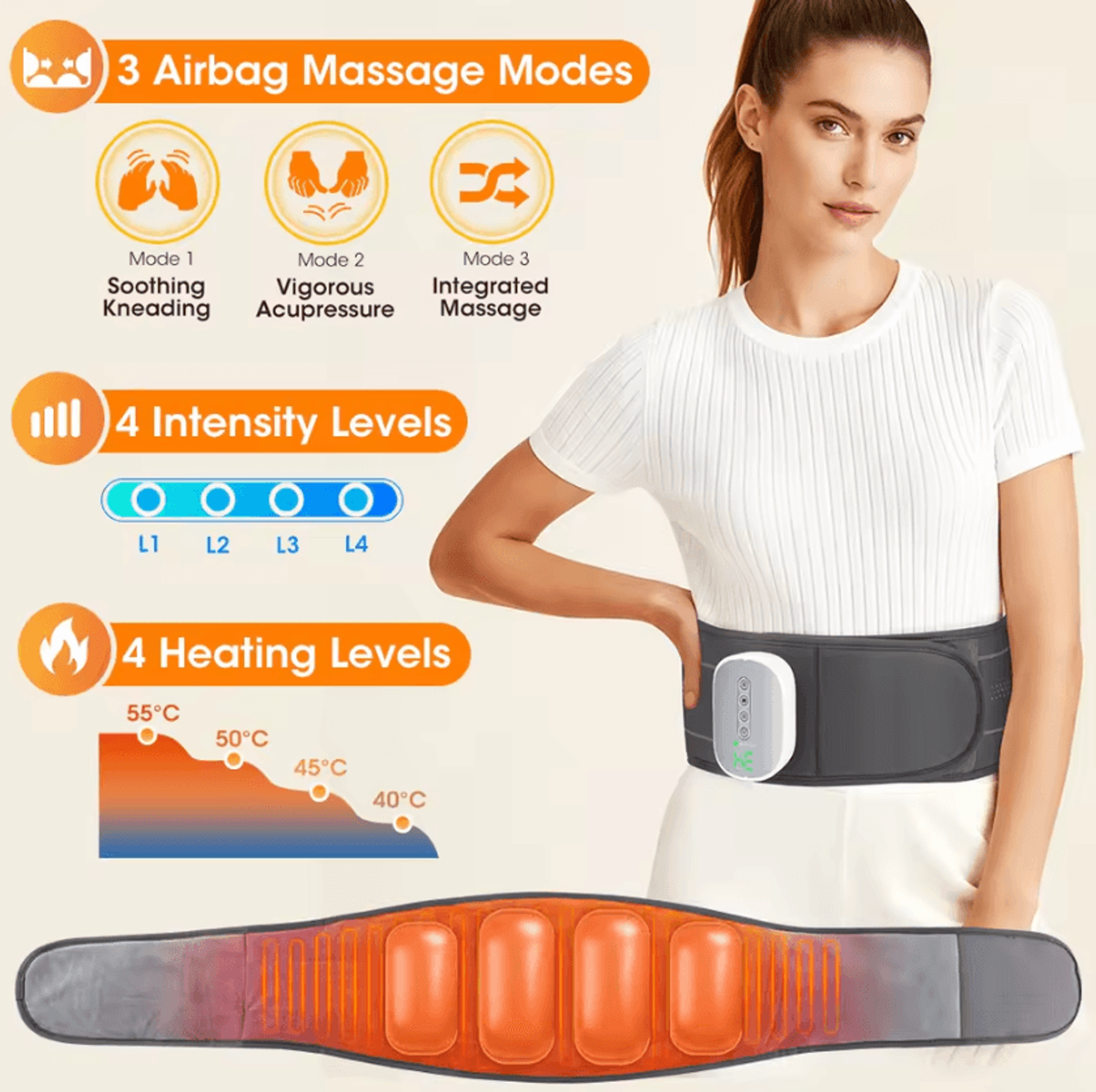 Cordless Air Compression Back Massage Belt  Rechargeable Heated Waist Massager With 3 Massage Modes 2