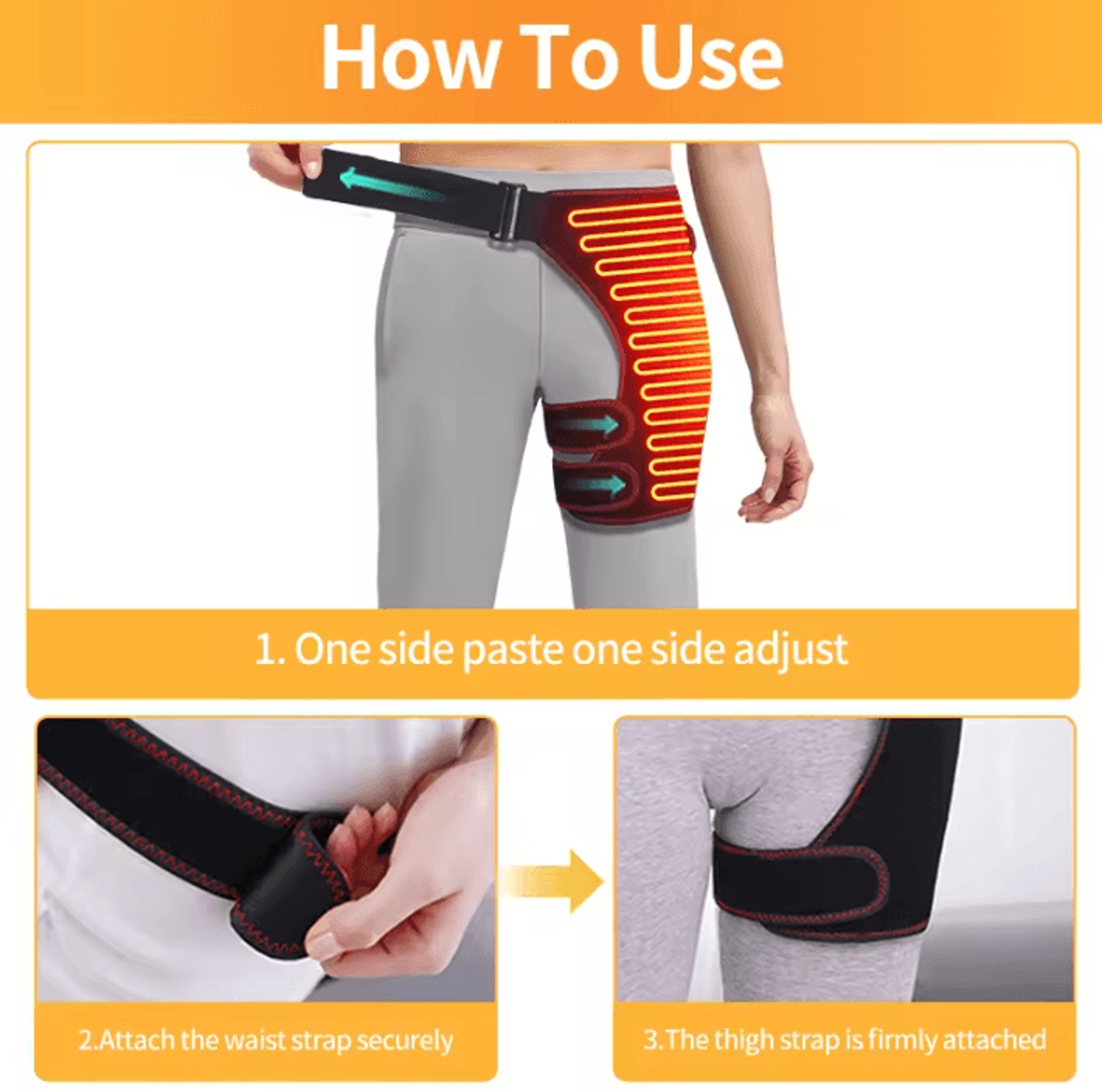 Heated Hip Support Wrap  USB Hip Heating Pad With 3 Heat Levels For Lower Back  Thigh Comfort 2