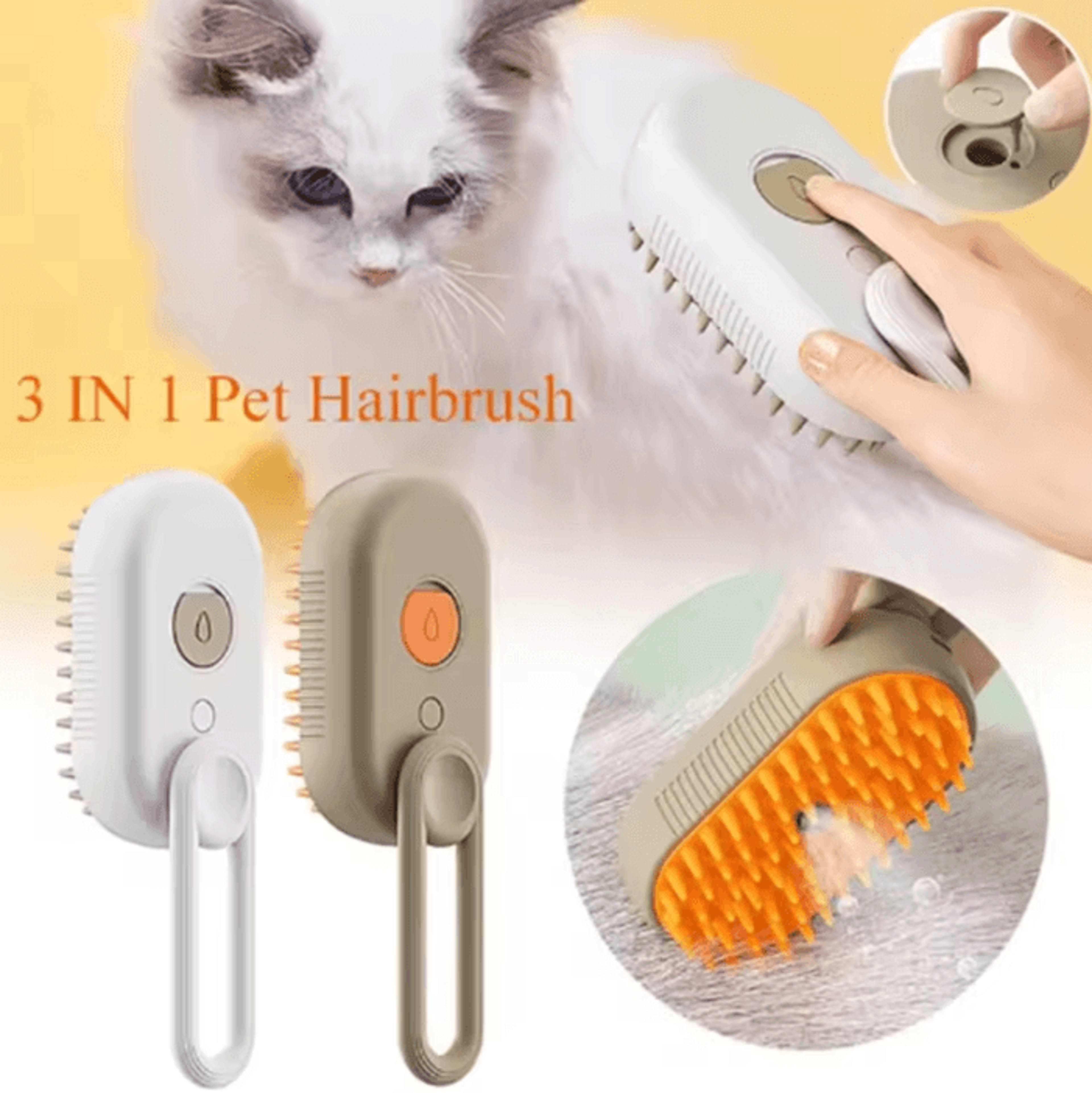 Steam Spray Pet Grooming Brush  Foldable SelfCleaning Massage Brush For Cats  Dogs 1