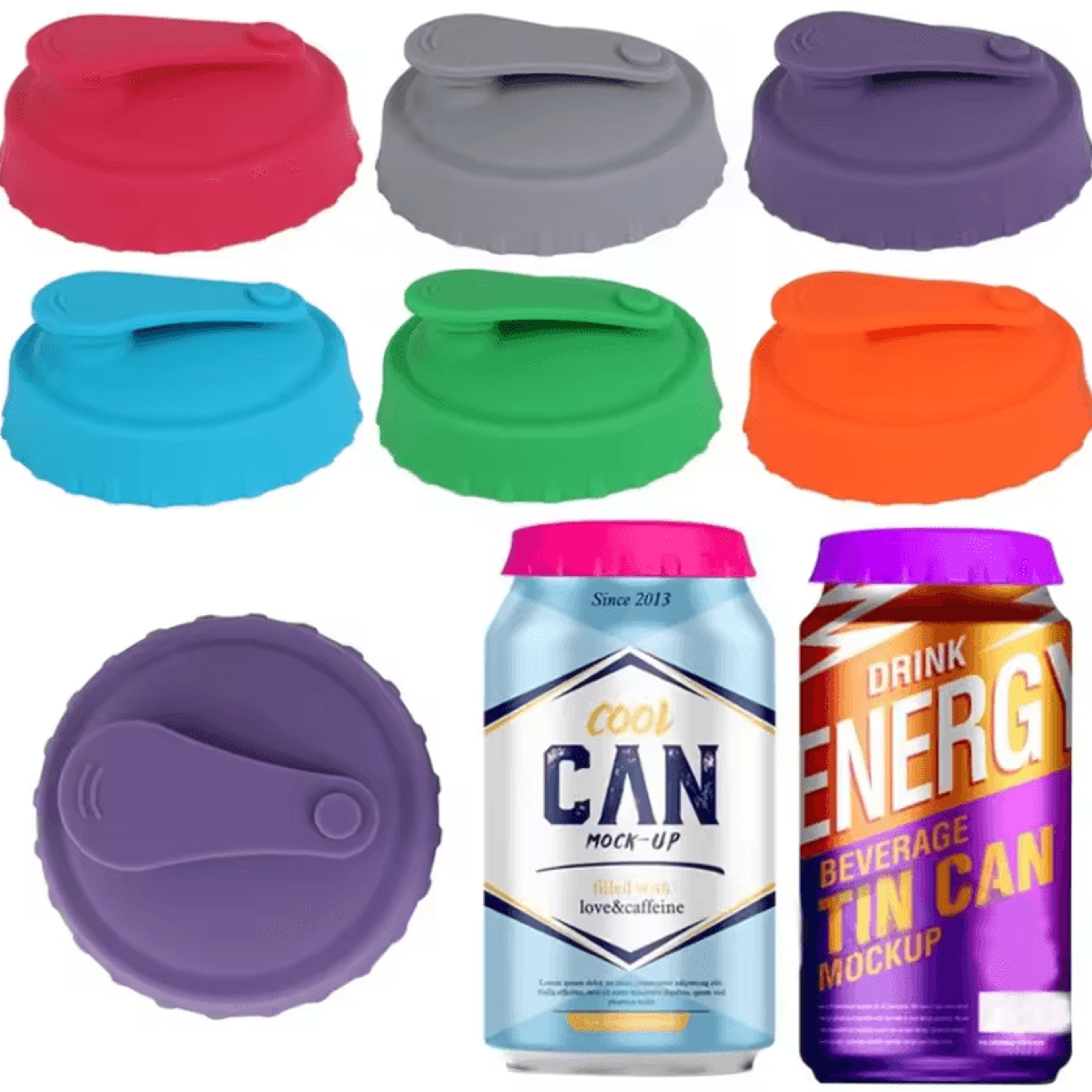 Reusable Silicone Soda Can Lid Set For Standard Beverage Cans 0
