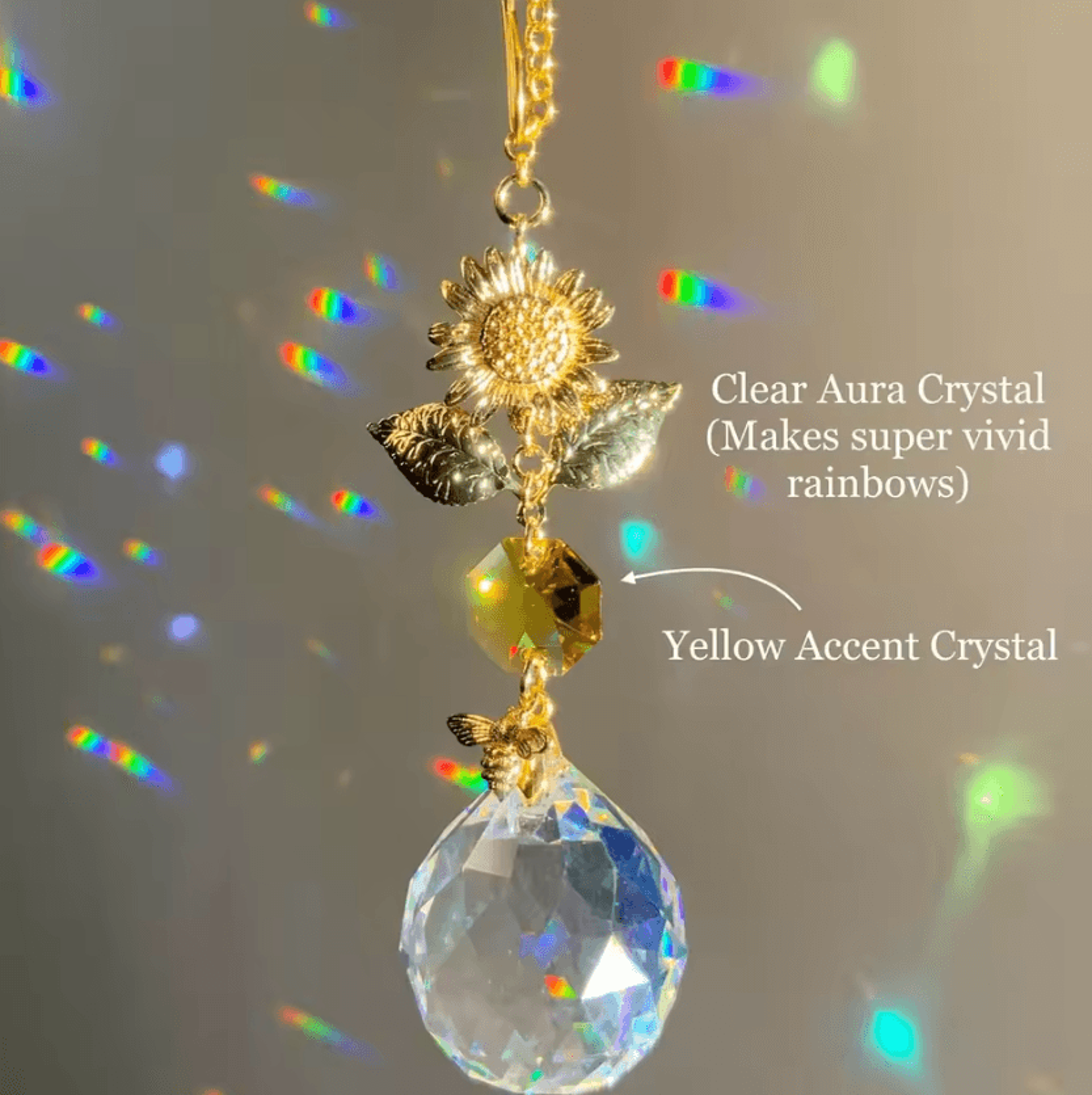 Sunflower Bee Crystal Suncatcher Rainbow Window Hanging Decor 0