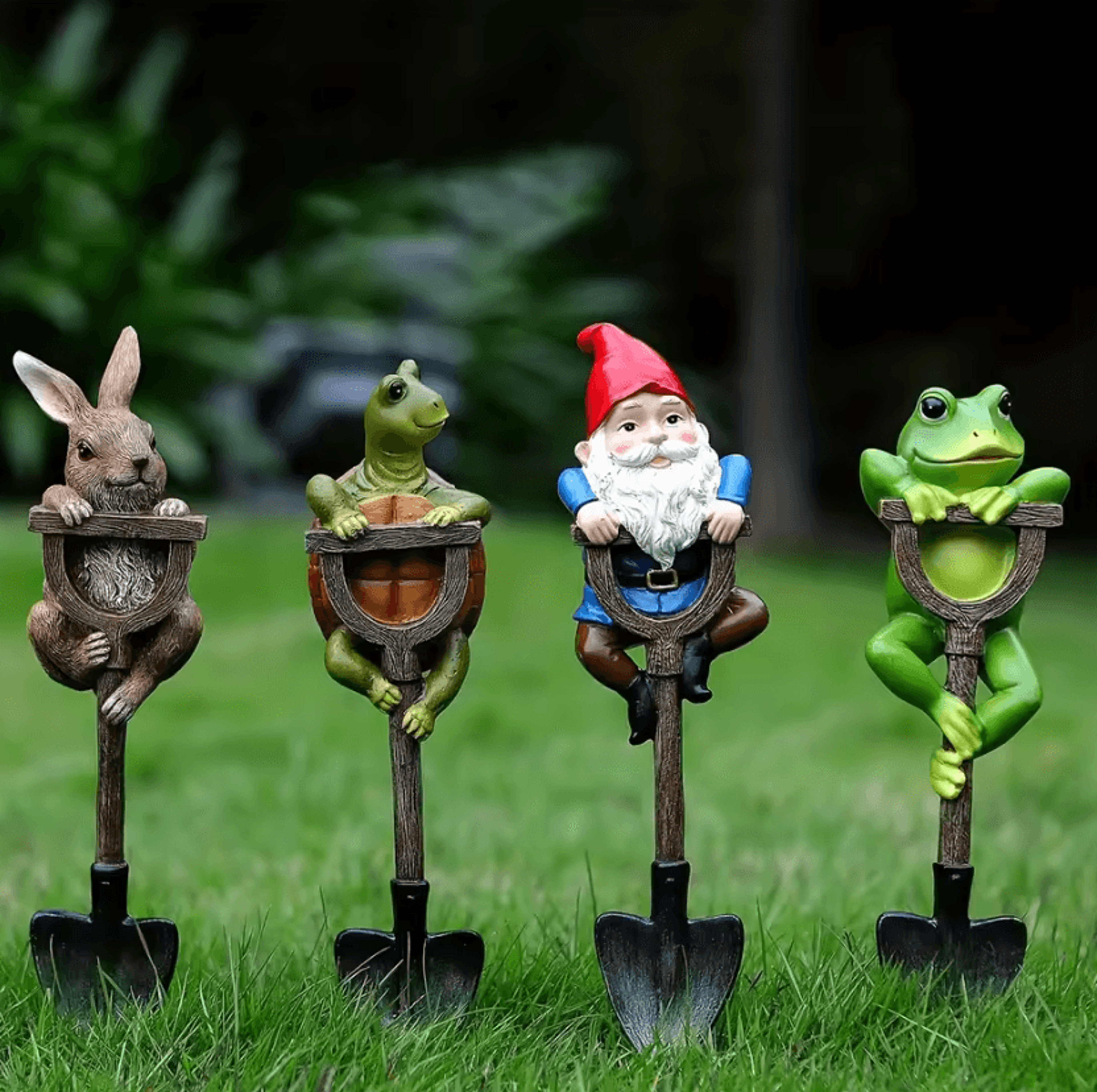 Whimsical Resin Garden Statue Set With Gnome Frog Rabbit  Turtle 0