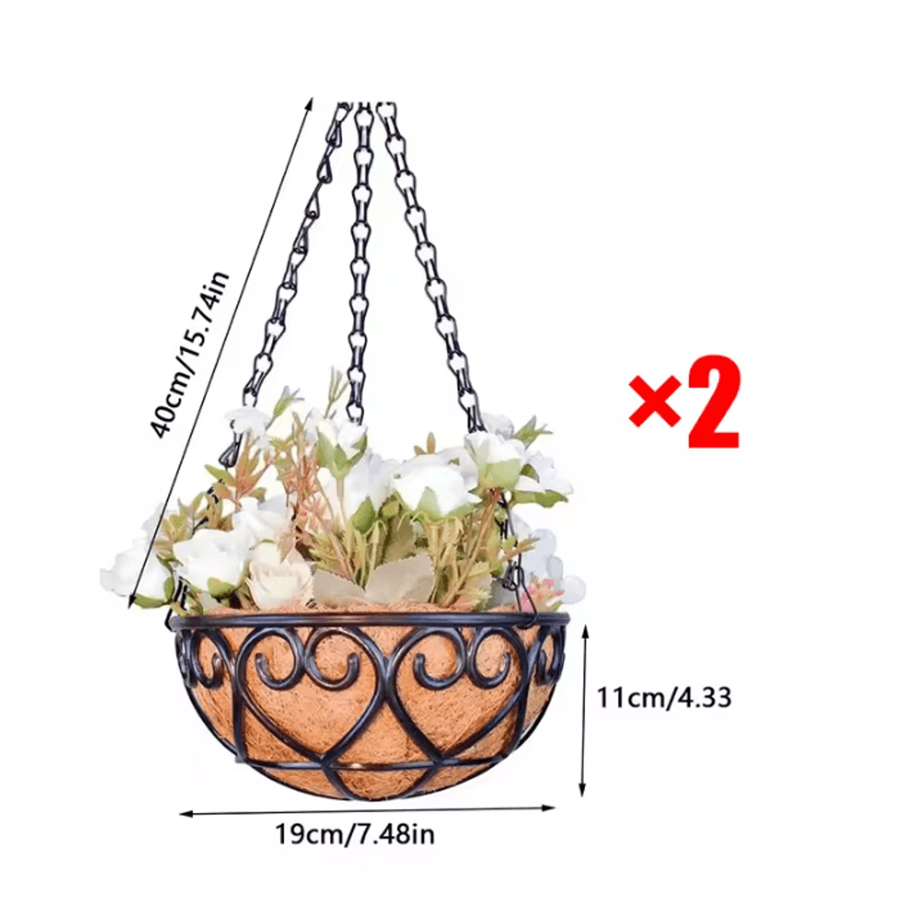 Round Coconut Hanging Planter Basket  Hanging Planter With Iron Chain For Indoor  Outdoor Garden De 4