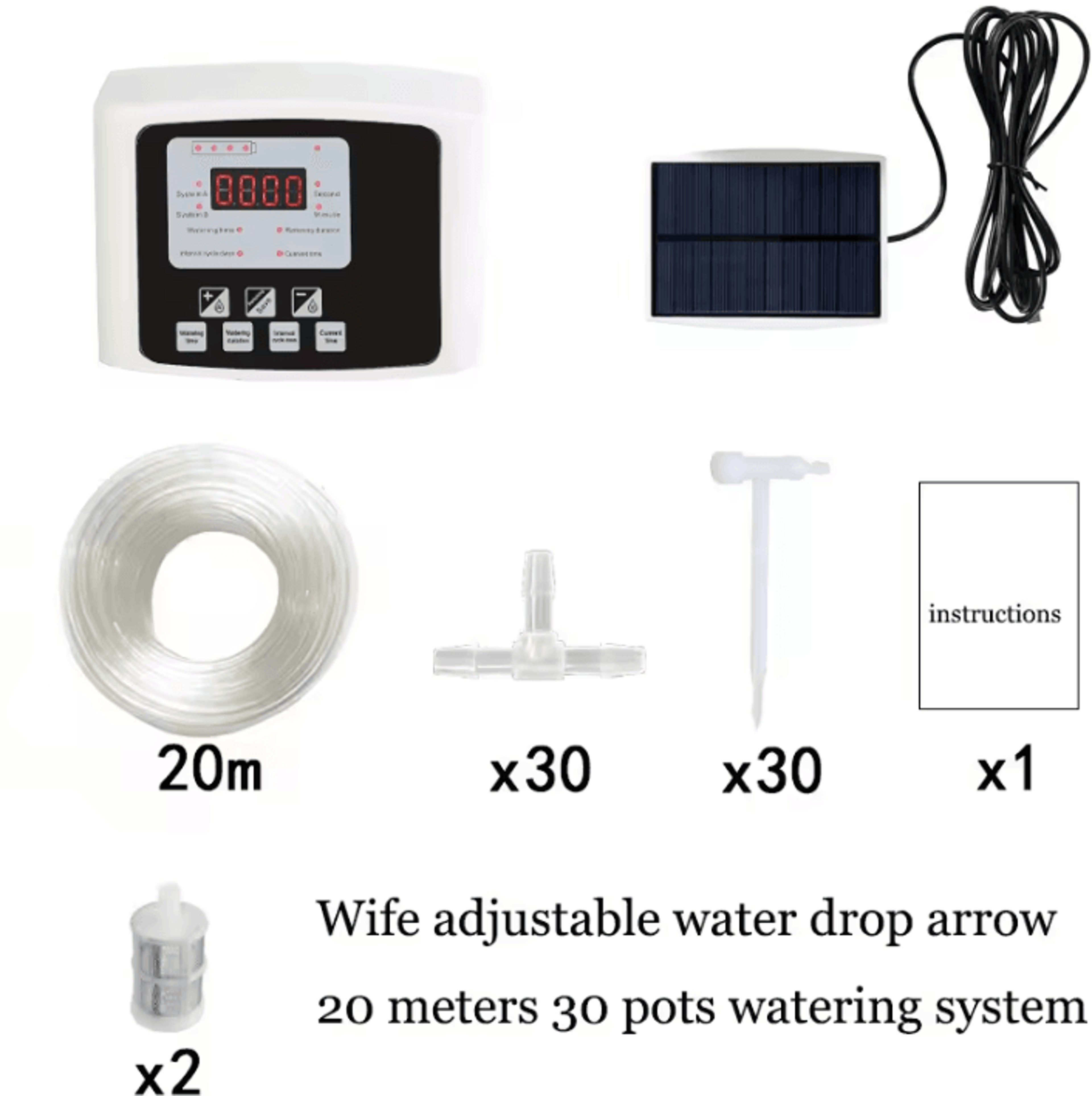 Solar Smart Automatic Watering System  Double Pump Drip Irrigation Timer With Adjustable Valves For 5