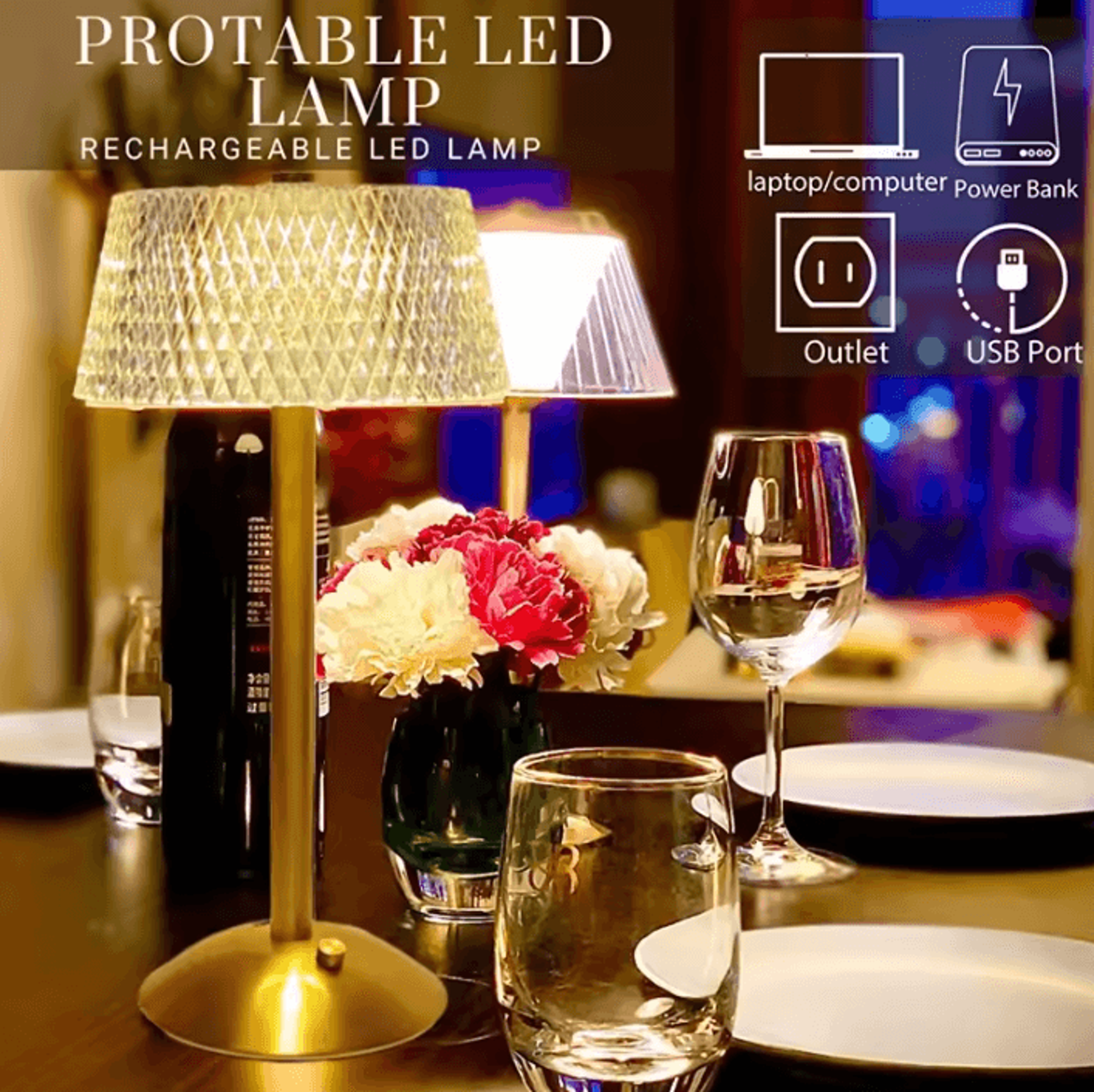 Rechargeable Crystal LED Table Lamp With Diamond Pattern 0