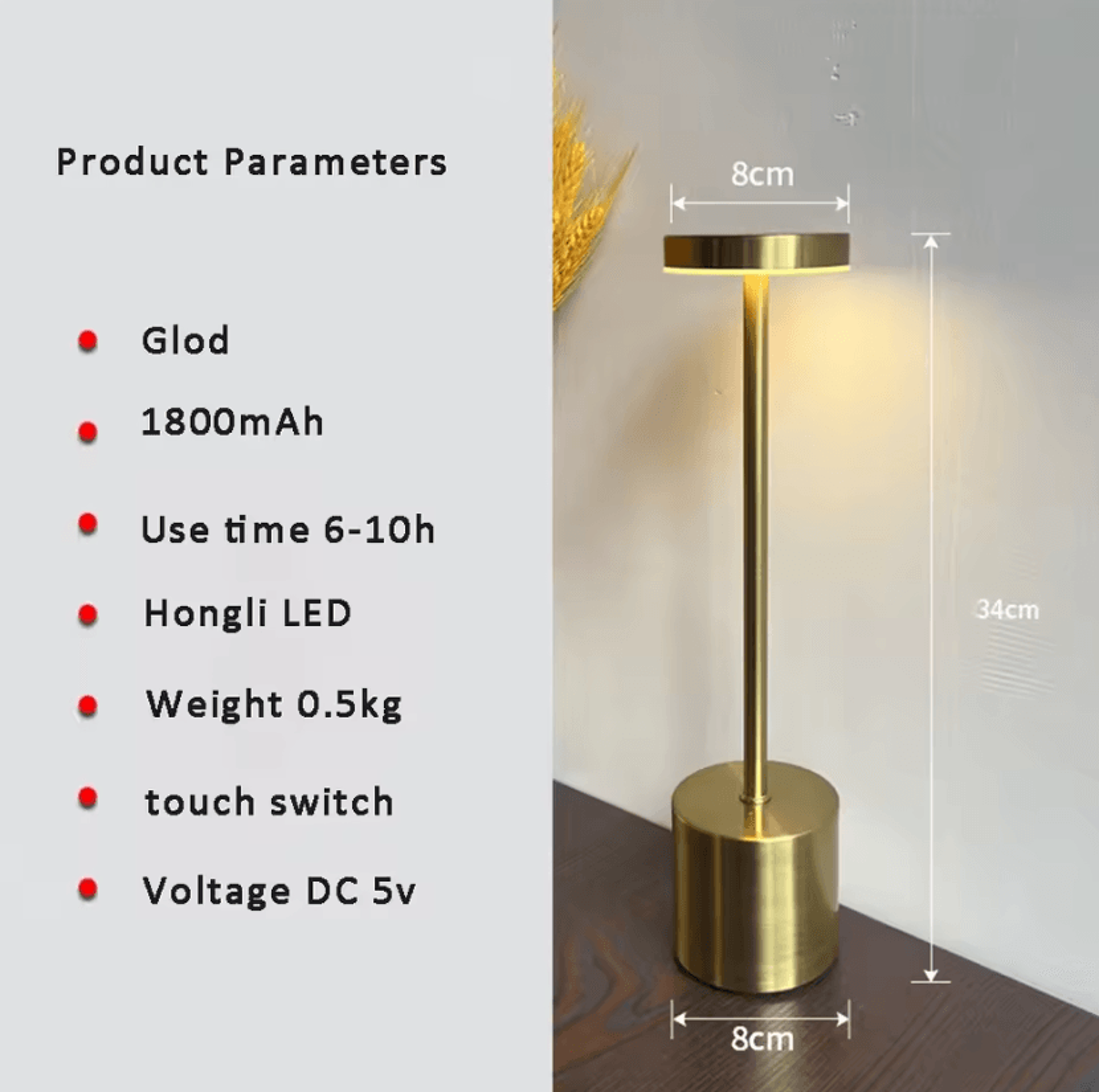 Rechargeable LED Table Lamp With Touch Control Wireless Metal Desk Lamp For Bedroom  Restaurant 7