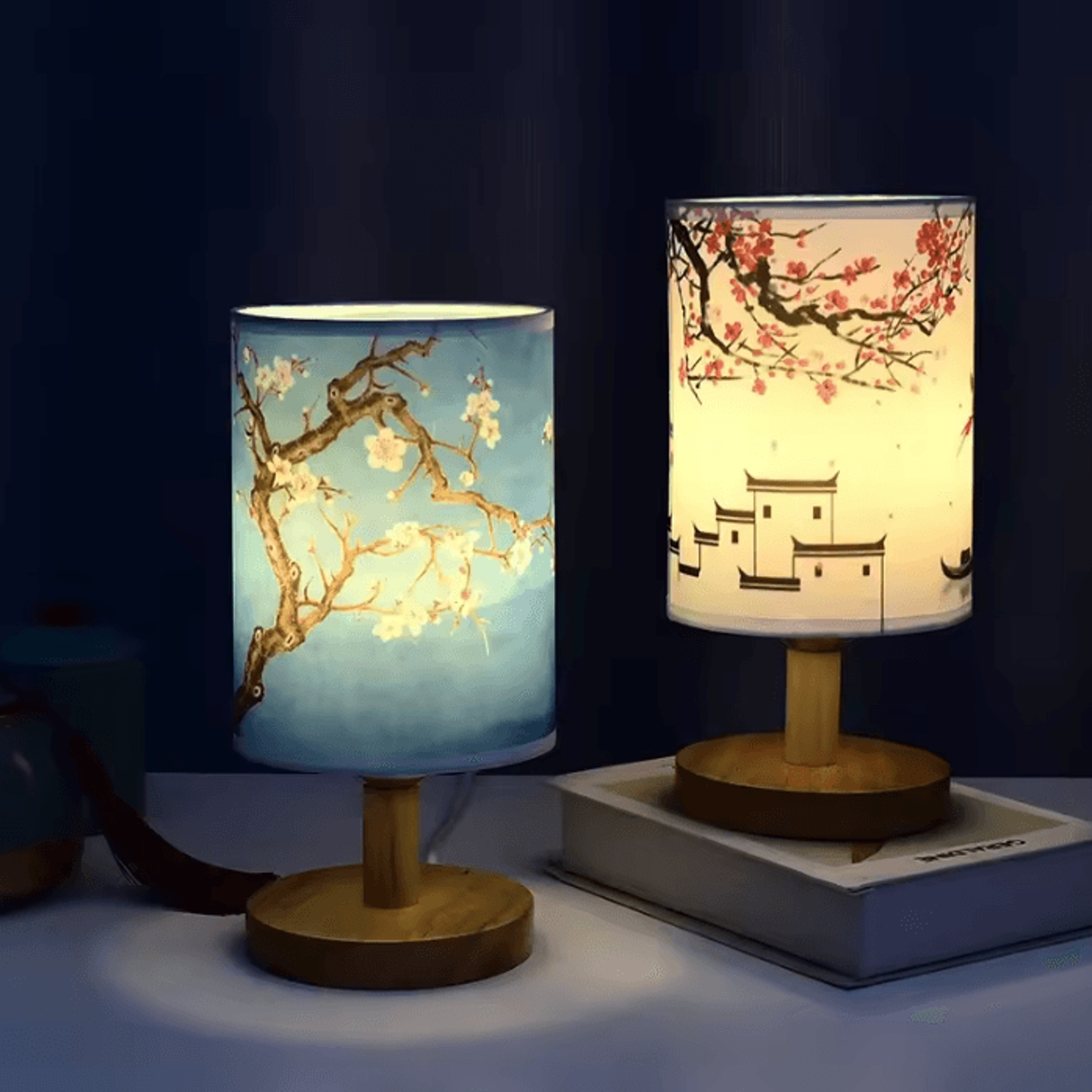 Chinese Style LED Square Table Lamp Dimmable Bedside Light For Bedroom  Living Room 1