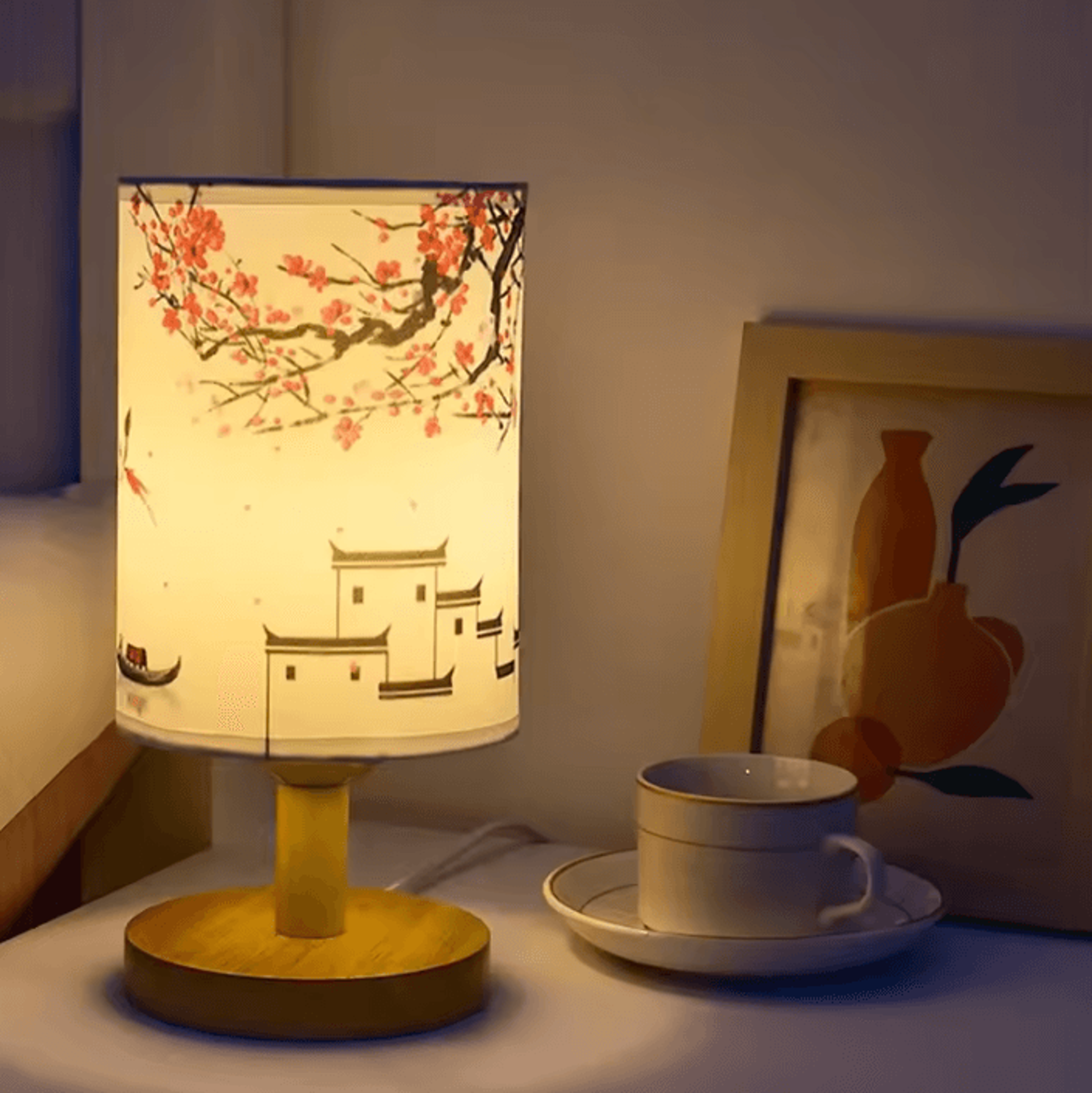 Chinese Style LED Square Table Lamp Dimmable Bedside Light For Bedroom  Living Room 2
