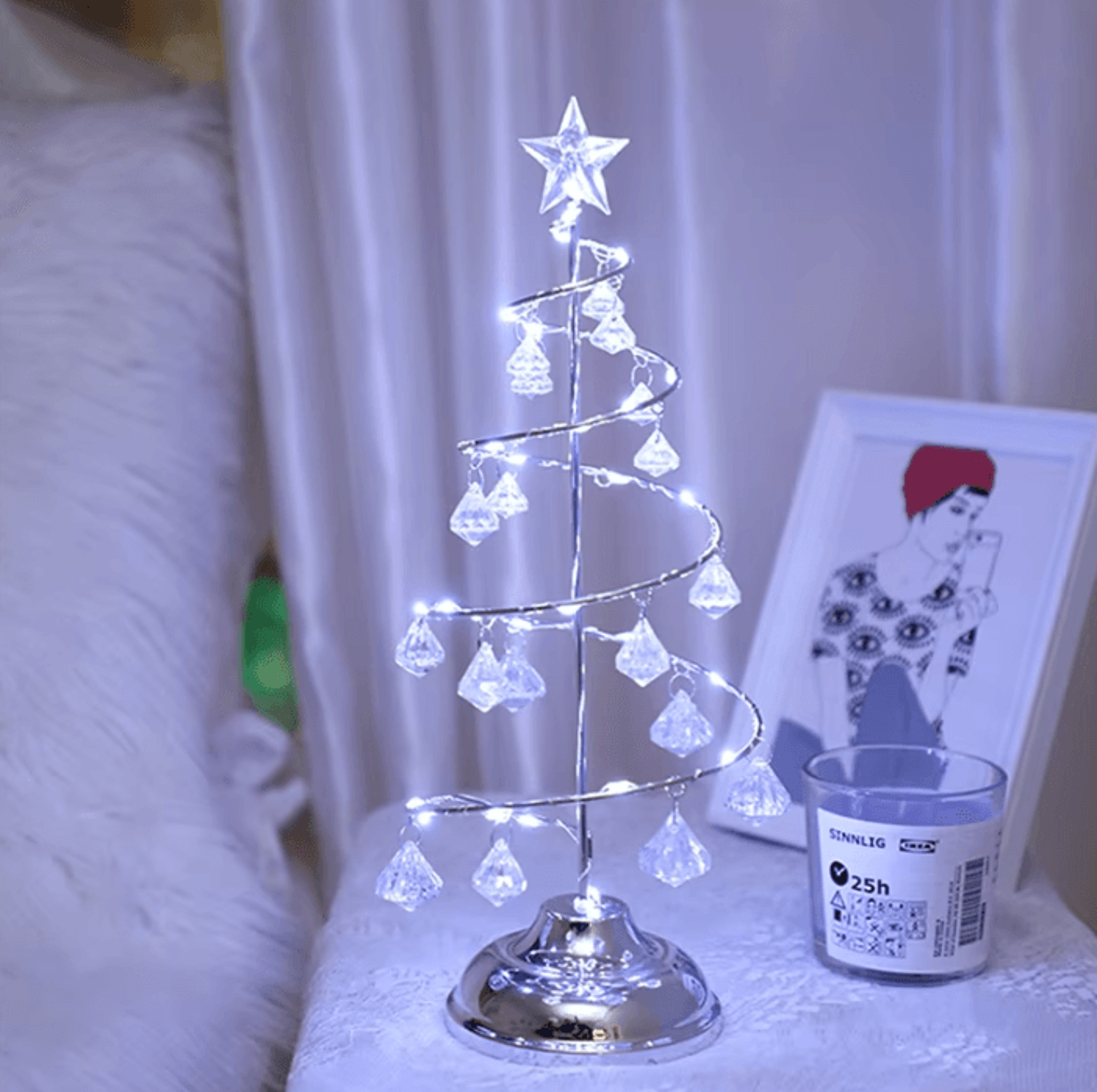 LED Crystal Christmas Tree Table Lamp Battery Powered Night Light For Home Decor 2