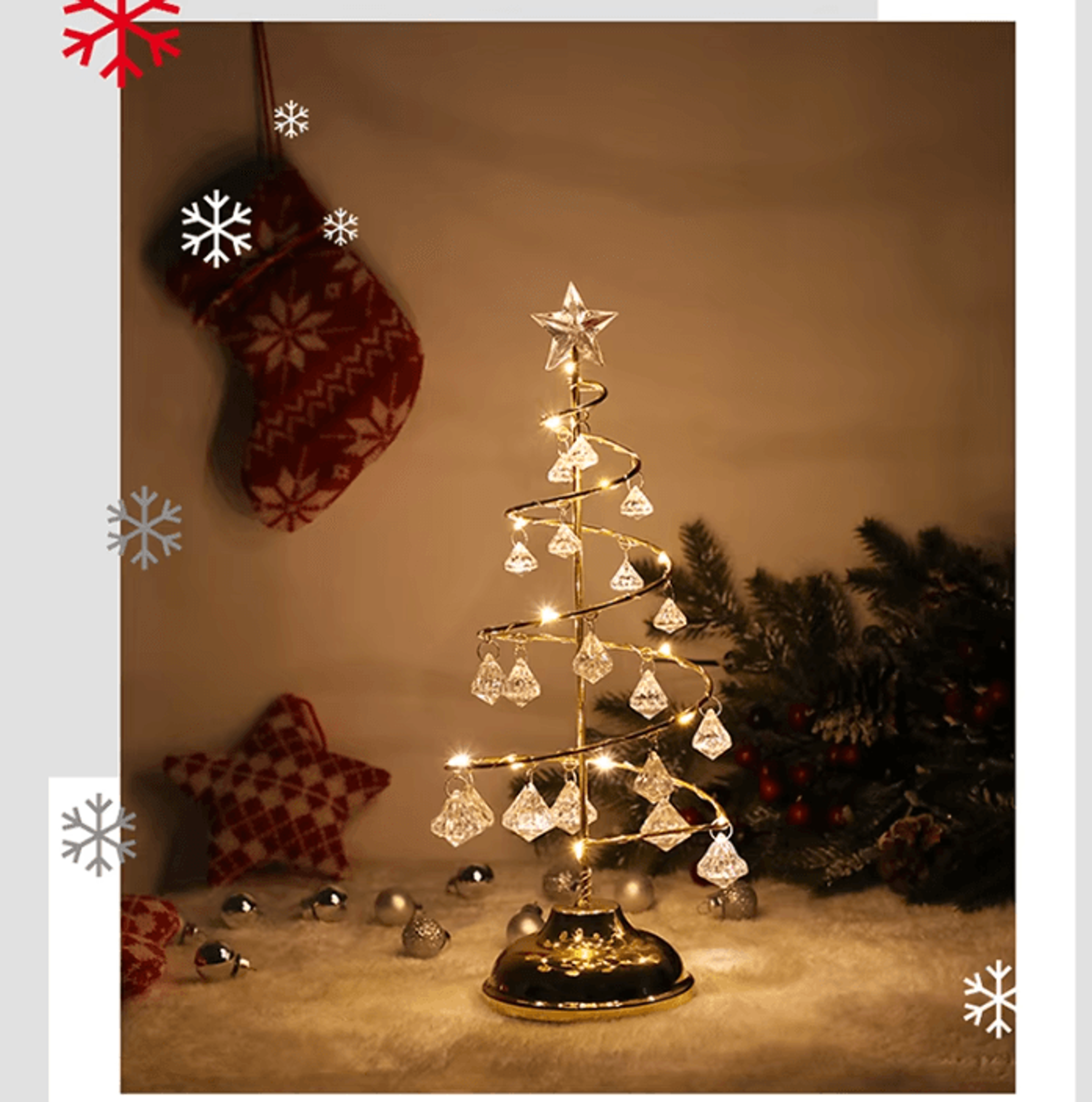 LED Crystal Christmas Tree Table Lamp Battery Powered Night Light For Home Decor 3