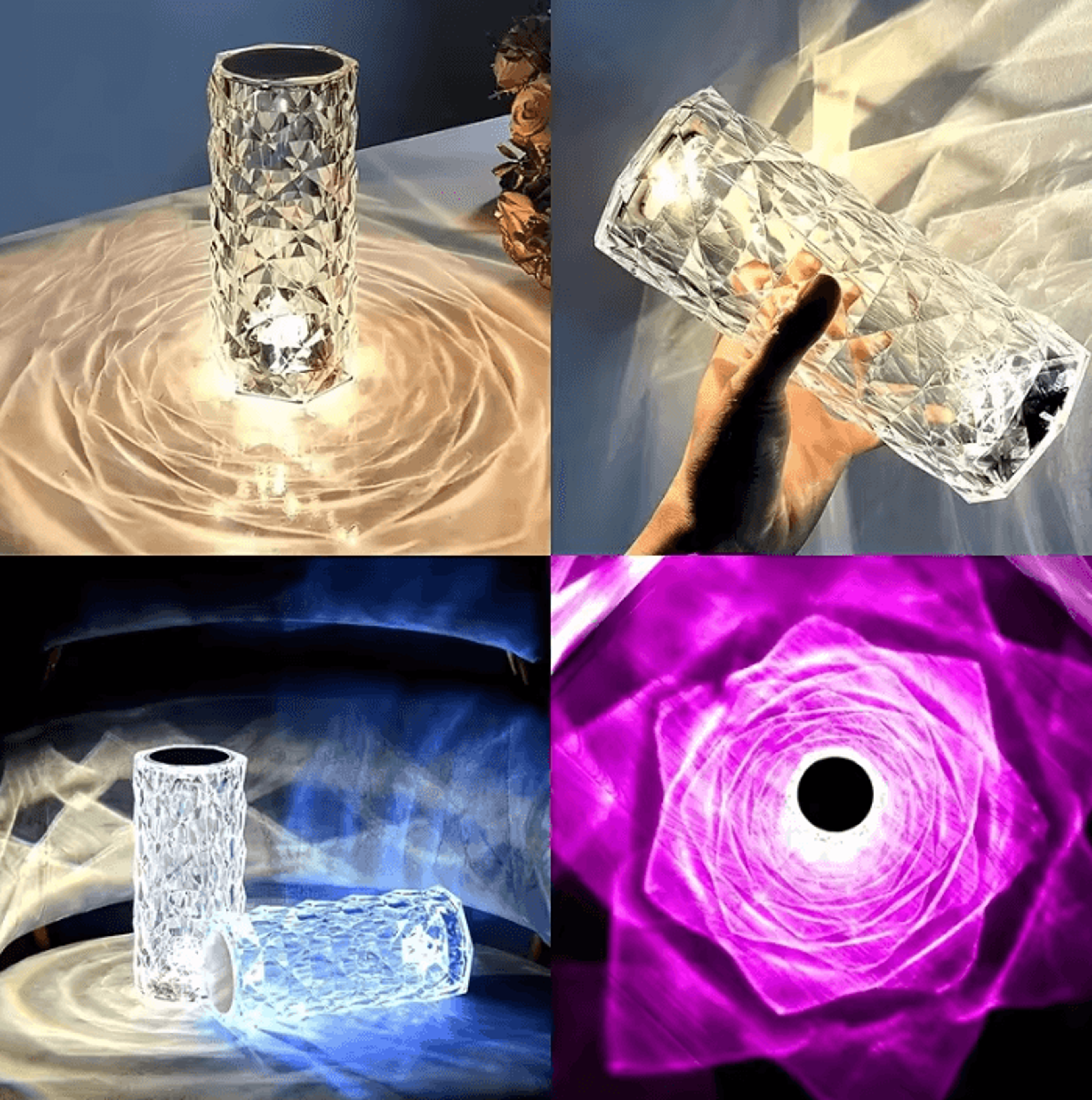 Crystal Rose LED Table Lamp With Touch  Remote Control USB Rechargeable Bedside Light 3