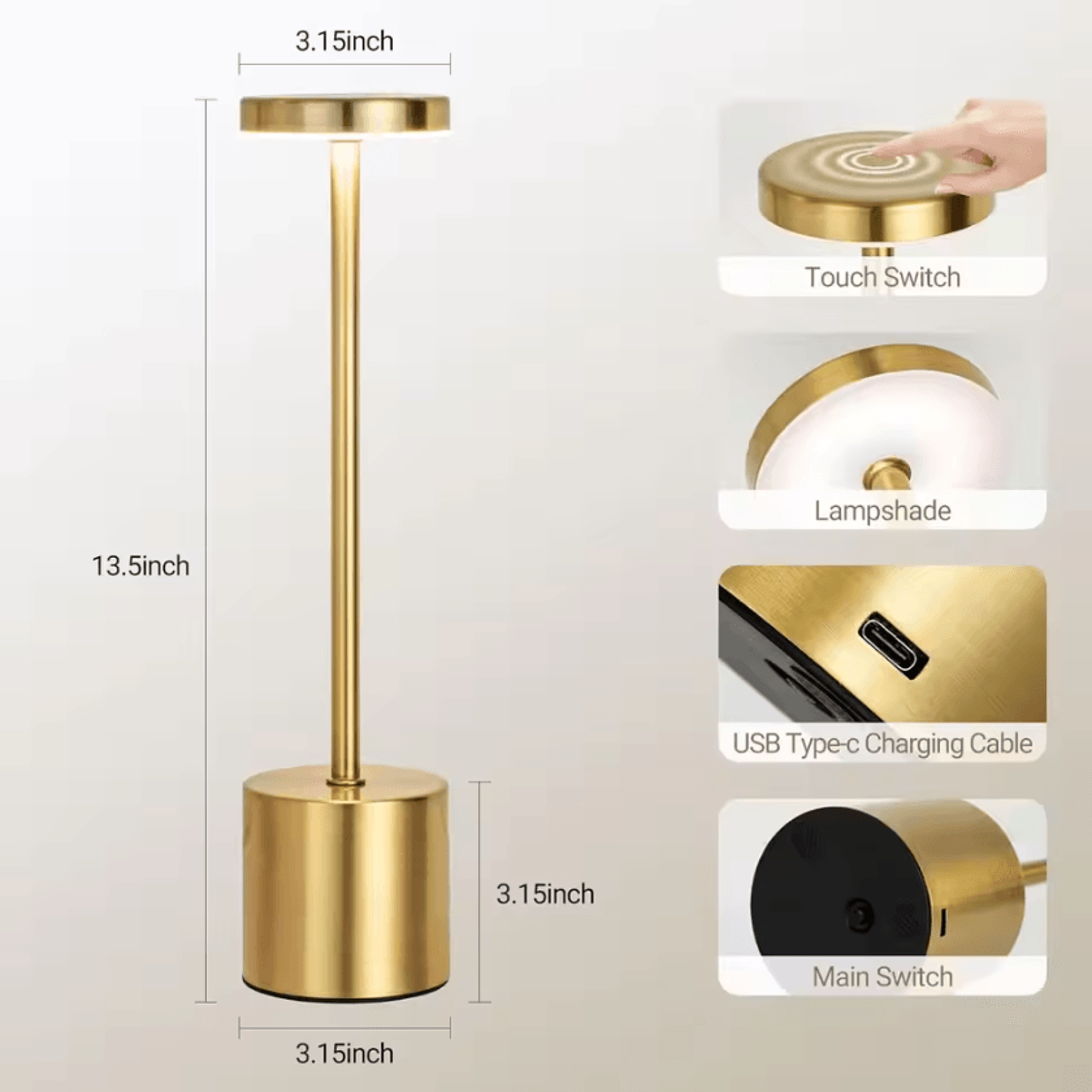 Rechargeable LED Metal Table Lamp With Touch Control  3 Color Modes For Bedroom  Outdoor Decor 2
