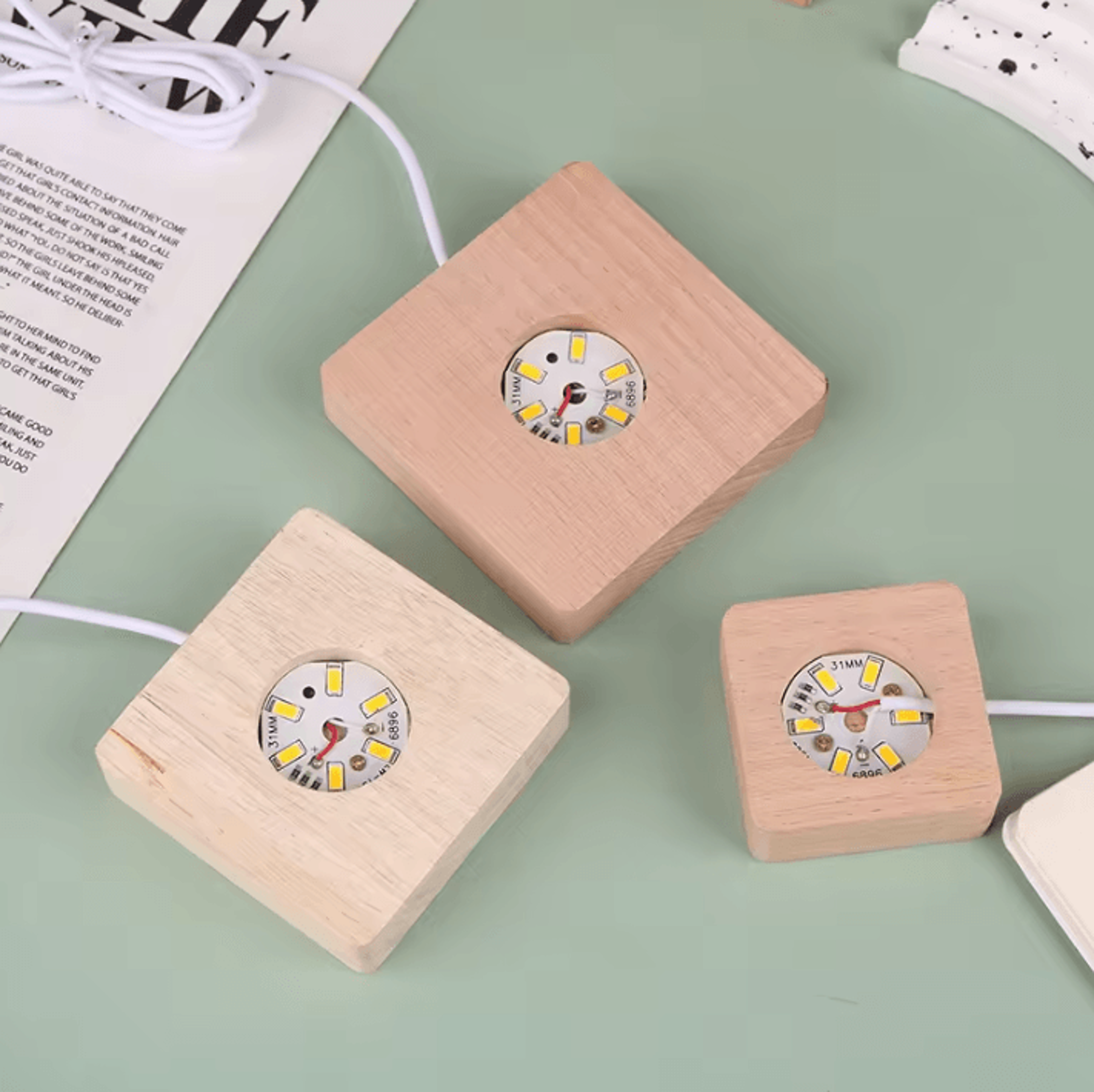 Solid Wood LED Night Light Base USB Decorative Lamp Stand For Crystal  Acrylic Displays 1