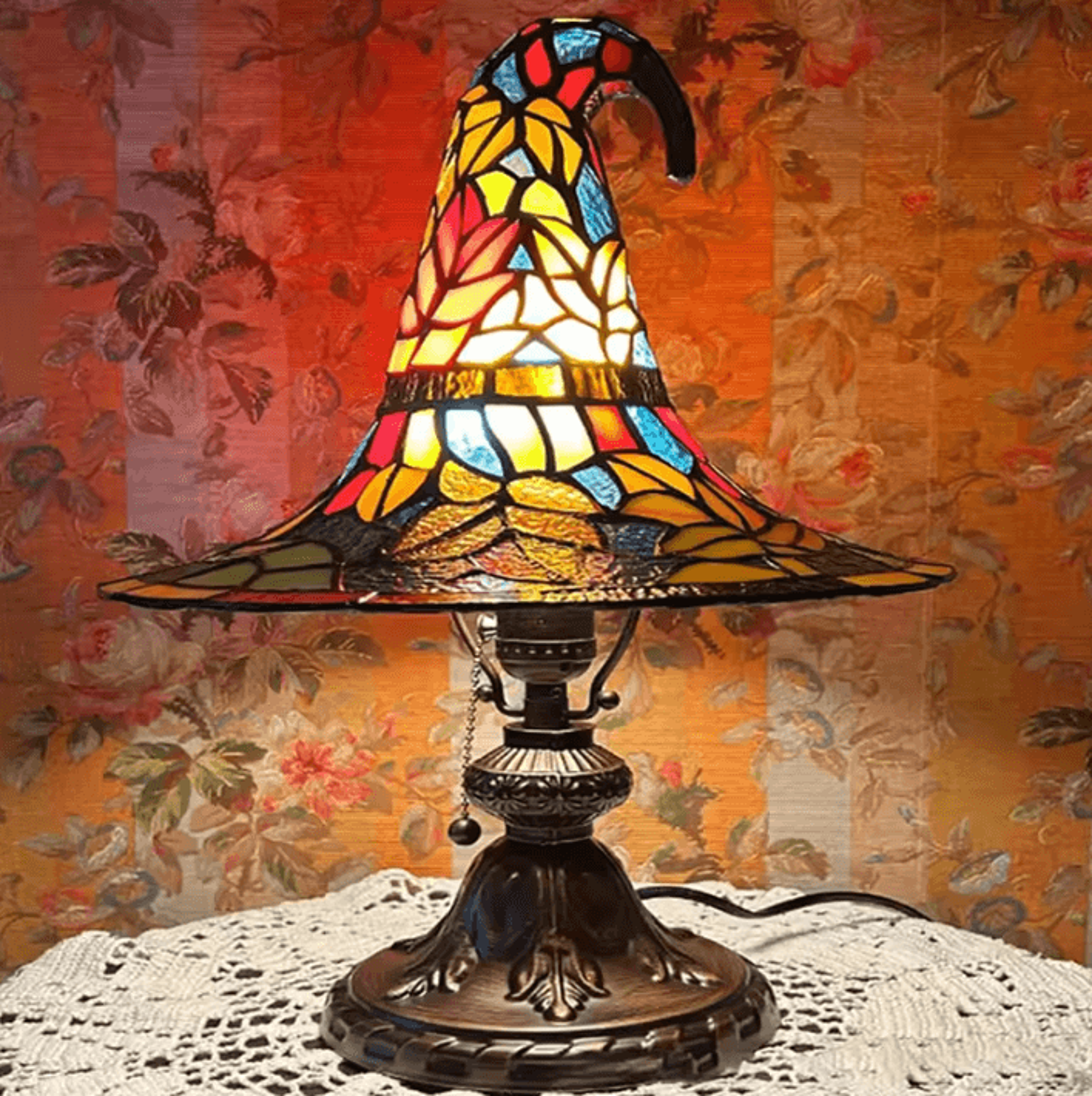 Stained Glass Witch Hat Lamp USB Powered Creative Table Lamp Night Light For Living Room Home Bedro 2