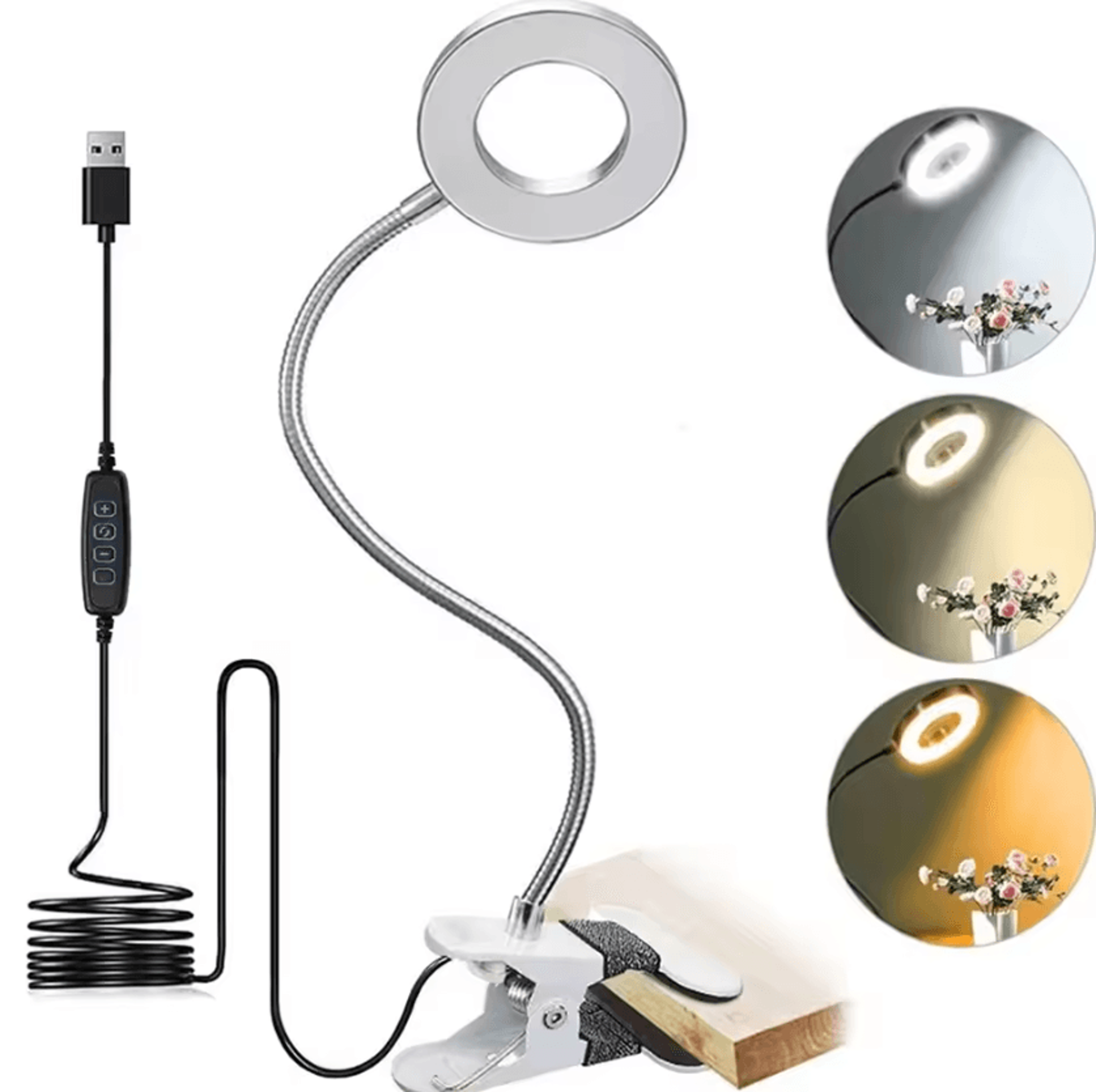 Clip On LED Reading Light 3 Color Modes Dimmable Book  Study Lamp 3