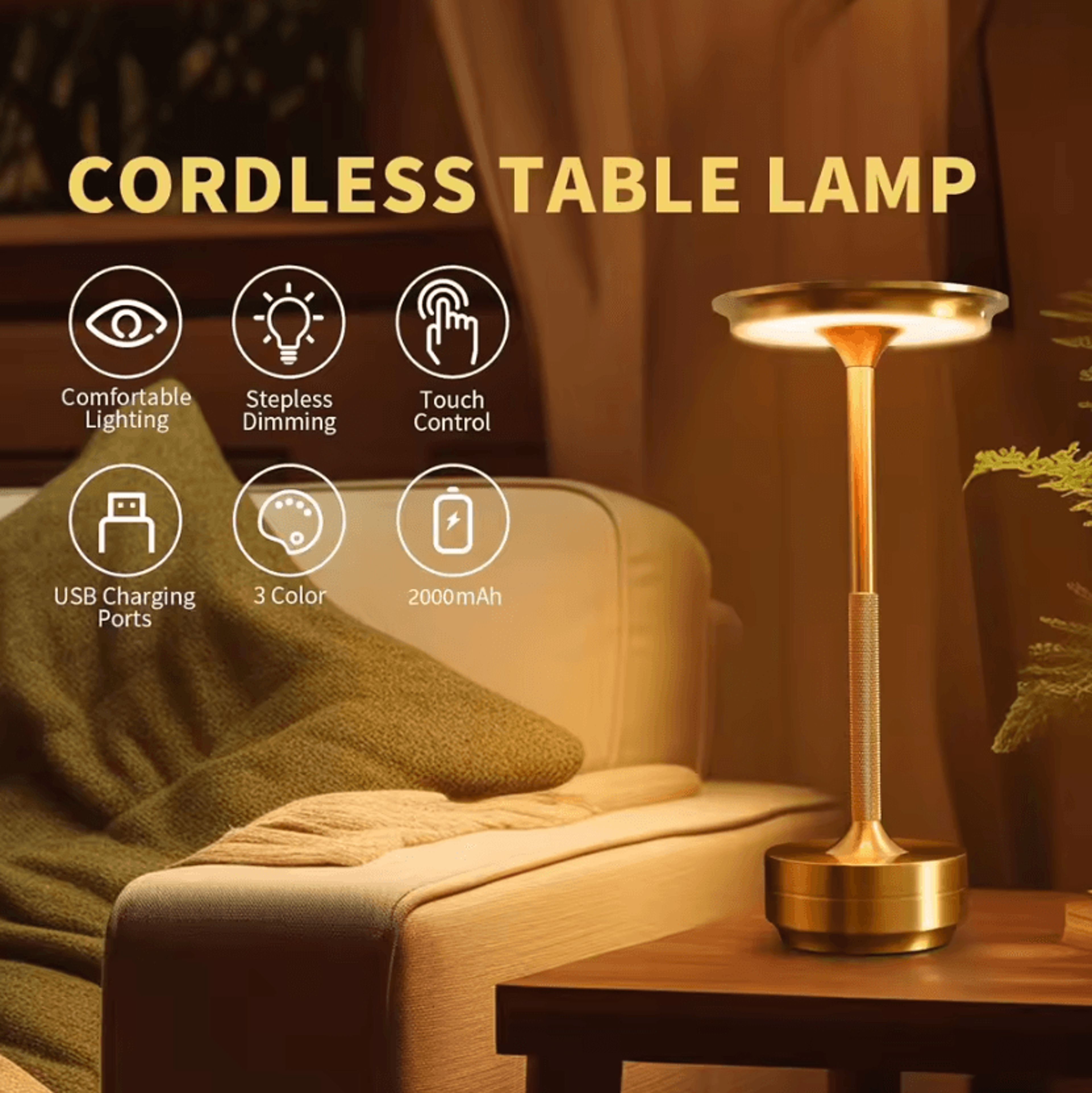 Rechargeable Wireless LED Table Lamp Touch Sensor Bedside Reading Light 2