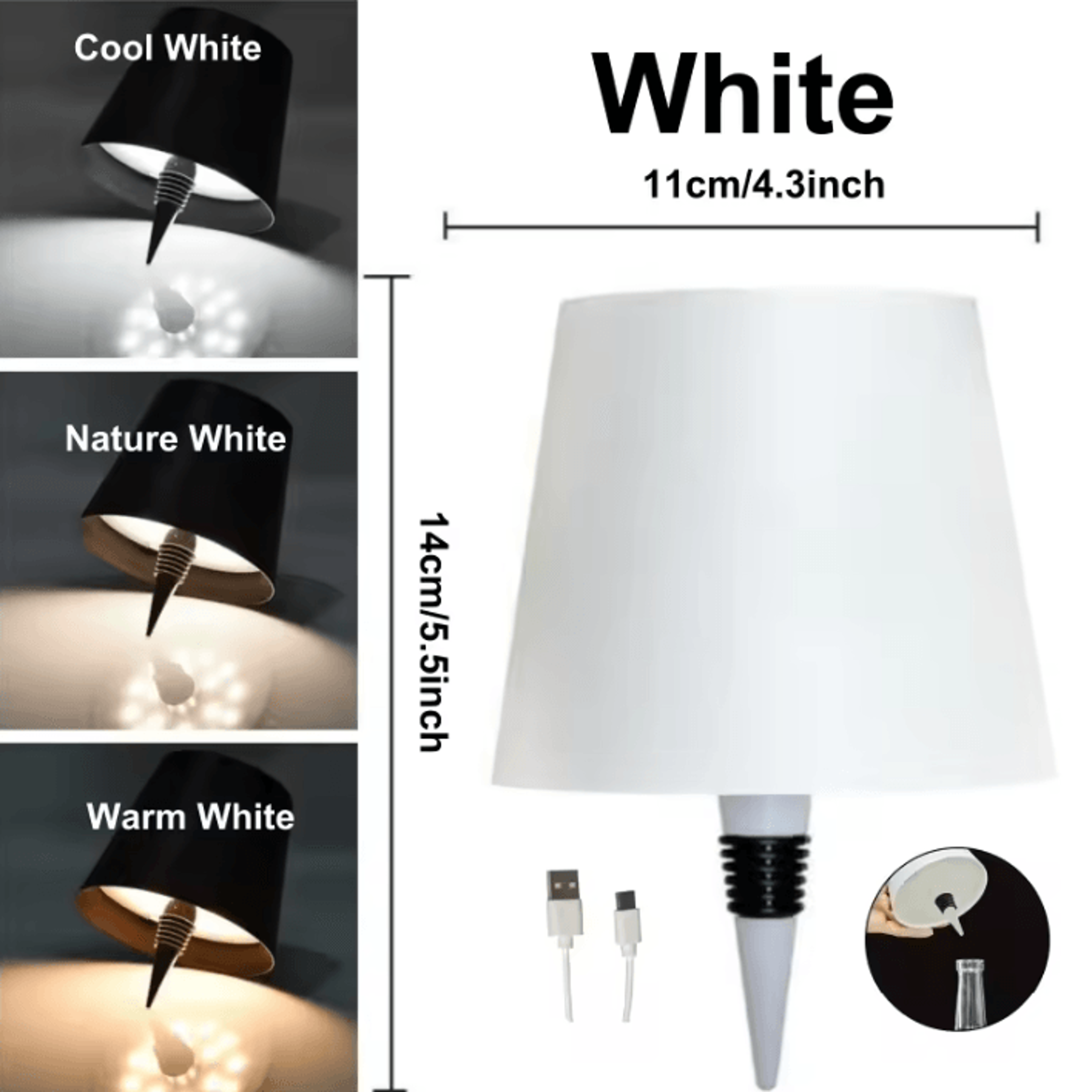 Wireless Wine Bottle LED Table Lamp 3 Color Touch Dimmable USBC Light 4