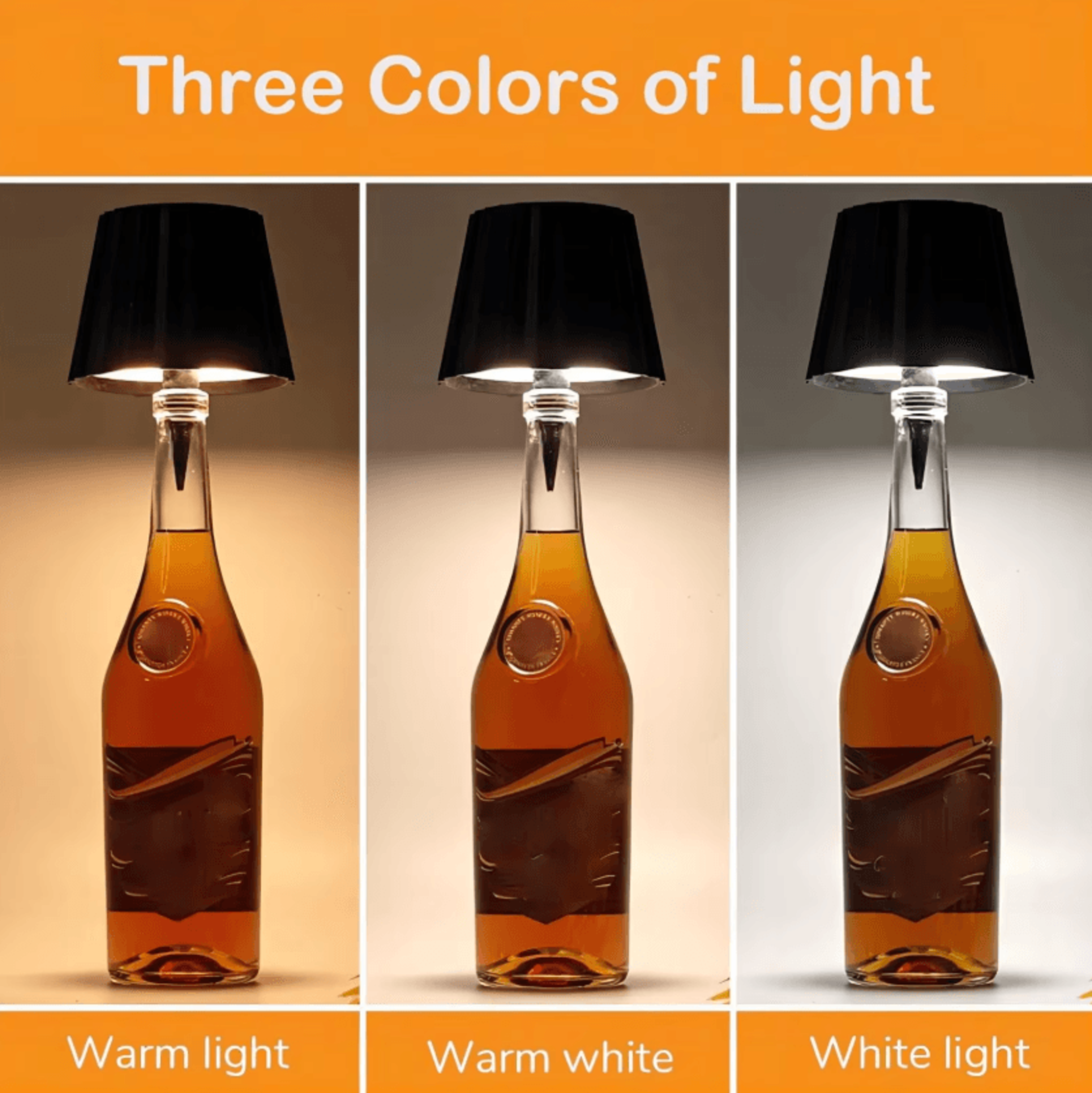 Rechargeable Bottle Table Lamp USB Touch Control 3 Color Dimmable LED Light 1