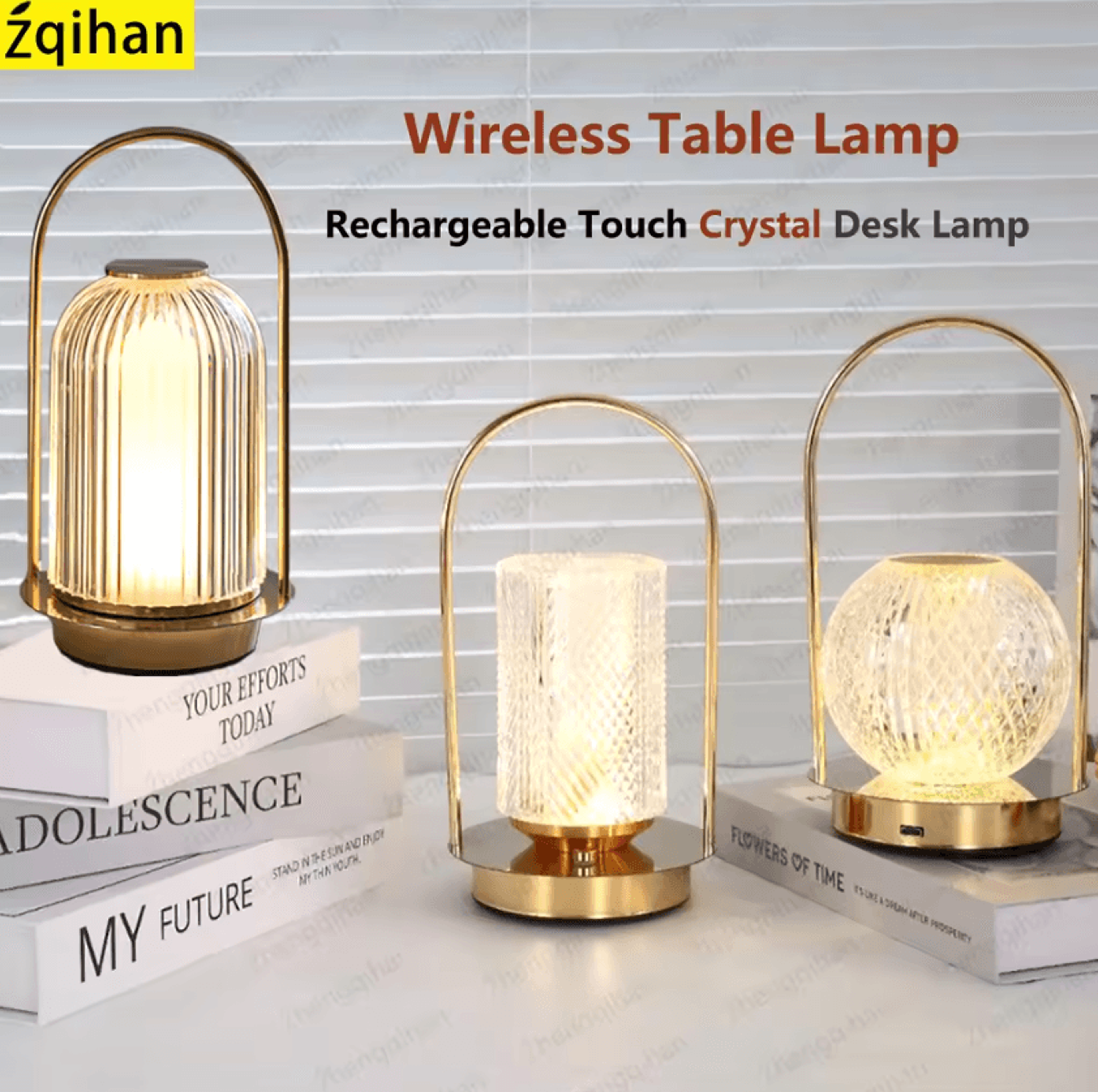 Rechargeable LED Crystal Table Lamp USB Touch 3 Color Dimmable Bedside Light 0