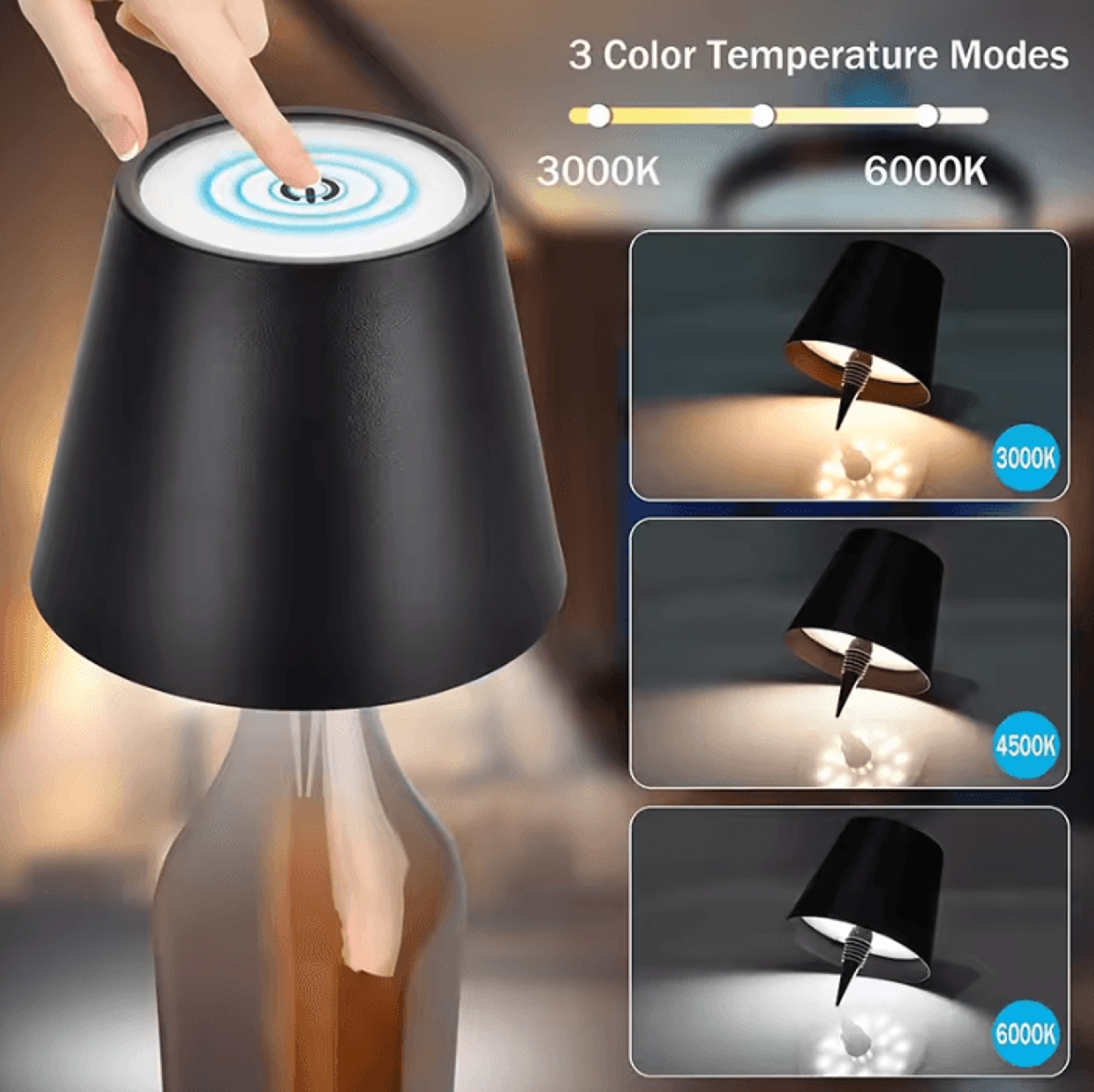 Rechargeable Wireless Bottle Lamp With Touch Control And Stepless Dimming LED Table Light 1
