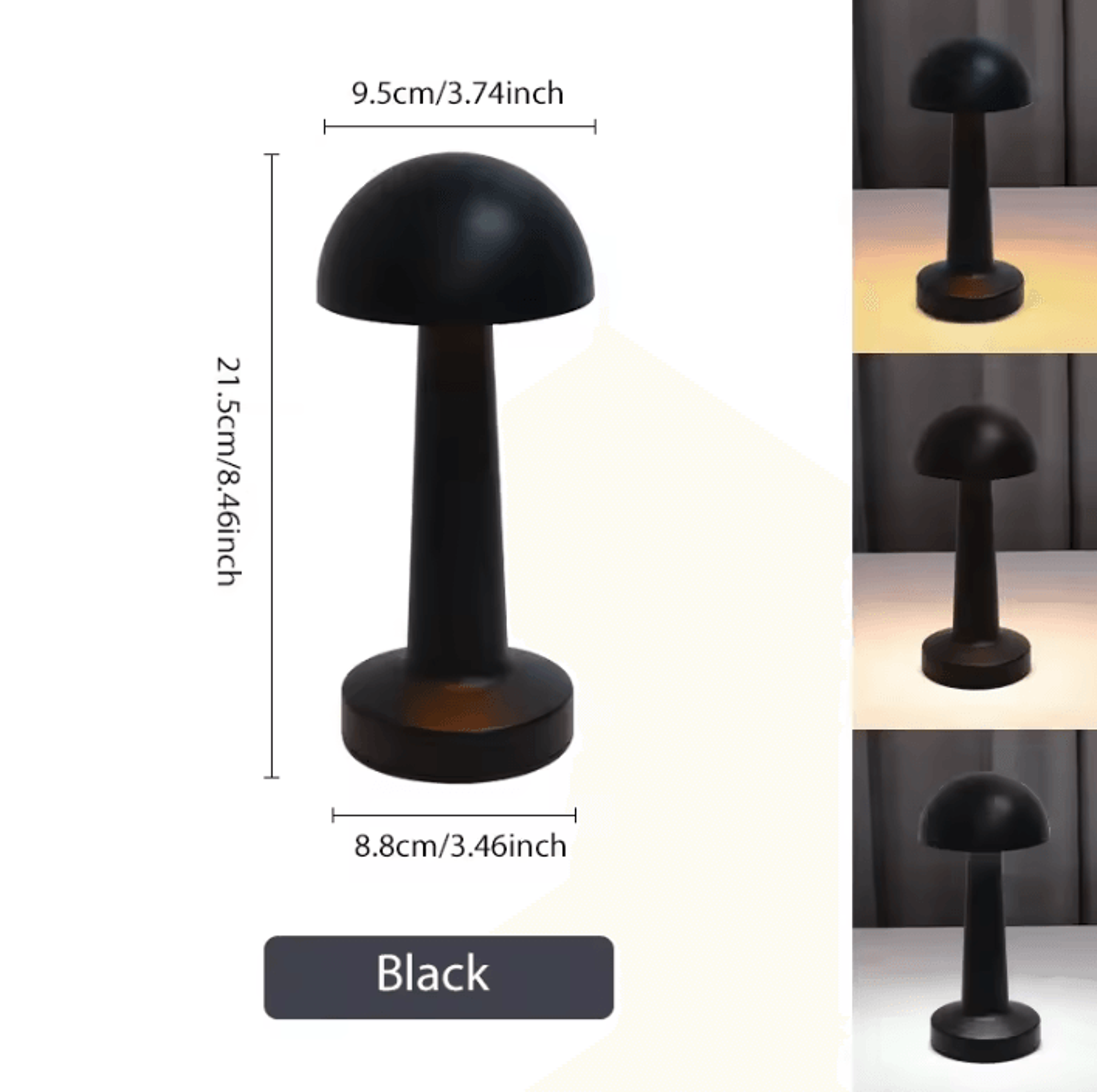 Retro Mushroom LED Table Lamp USB Rechargeable 3 Color Dimmable Bedside Light 4