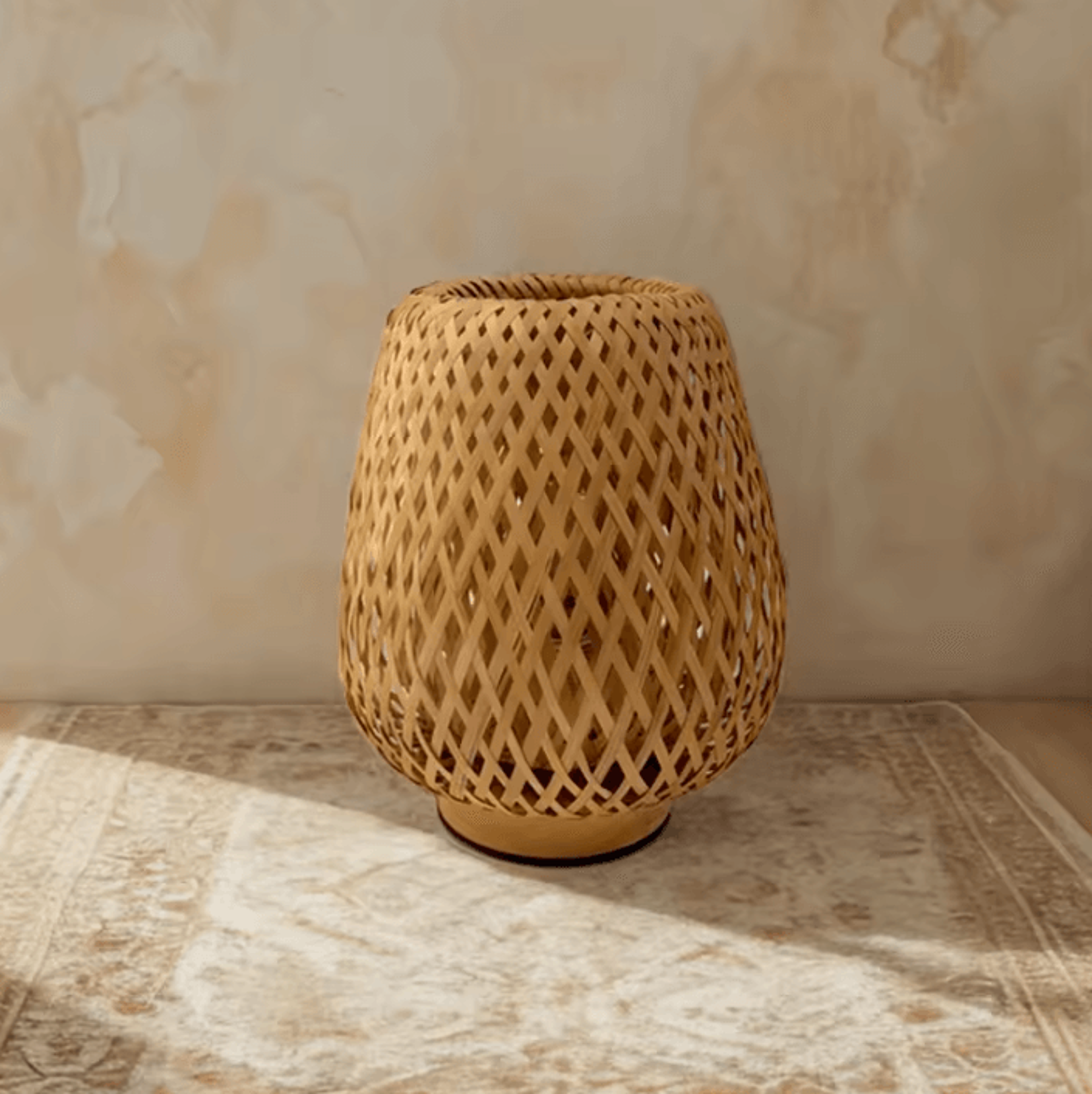 Handwoven Bamboo Table Lamp Warm LED Decorative Bedside Light 0