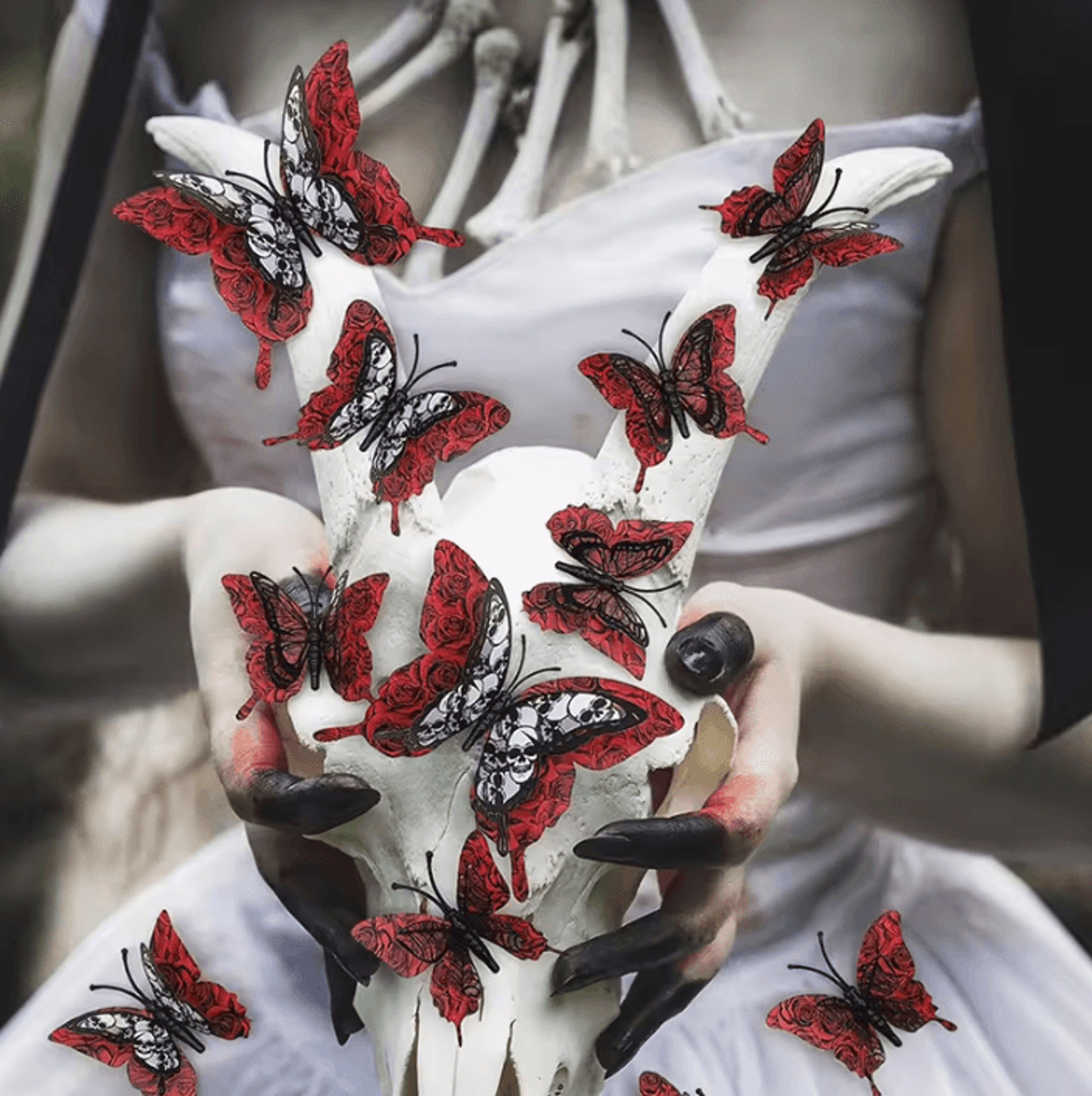 12PCS 3D Blood Rose Butterfly Halloween Wall Stickers SelfAdhesive PVC Decor 1
