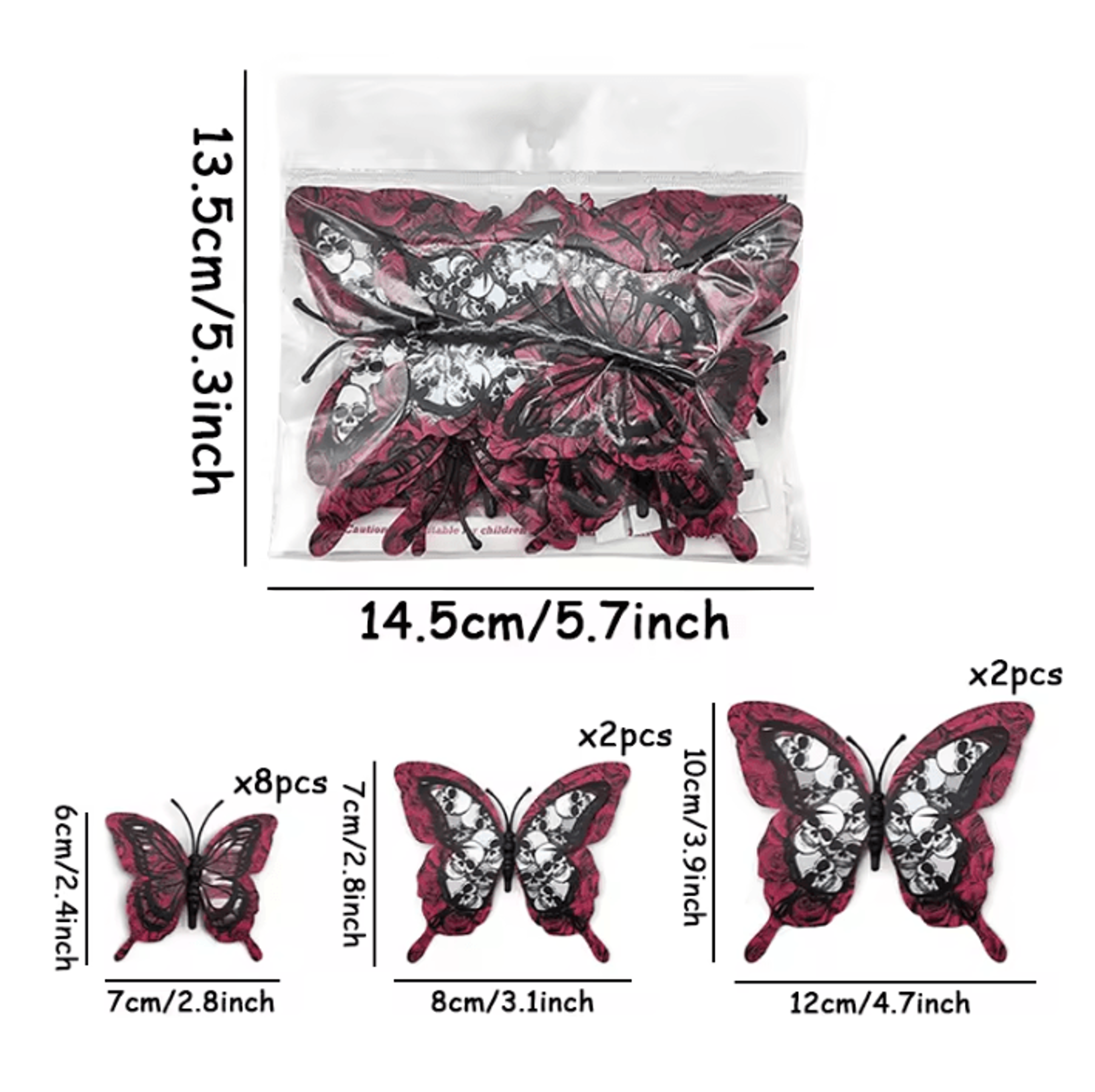 12PCS 3D Blood Rose Butterfly Halloween Wall Stickers SelfAdhesive PVC Decor 3