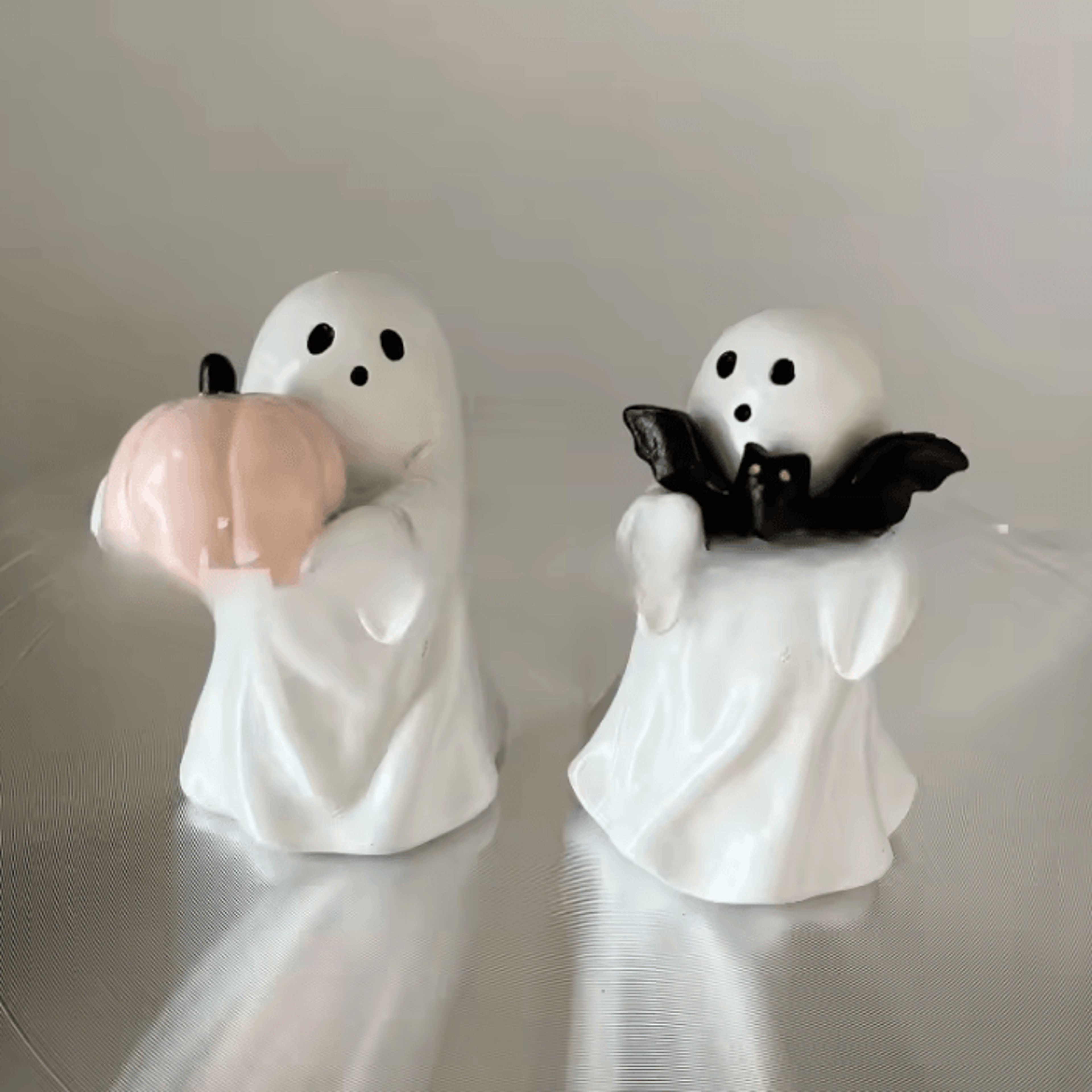 Cute Ghost Holding Pink Pumpkin Halloween Figurine Ceramic Style Decorative Statue 0
