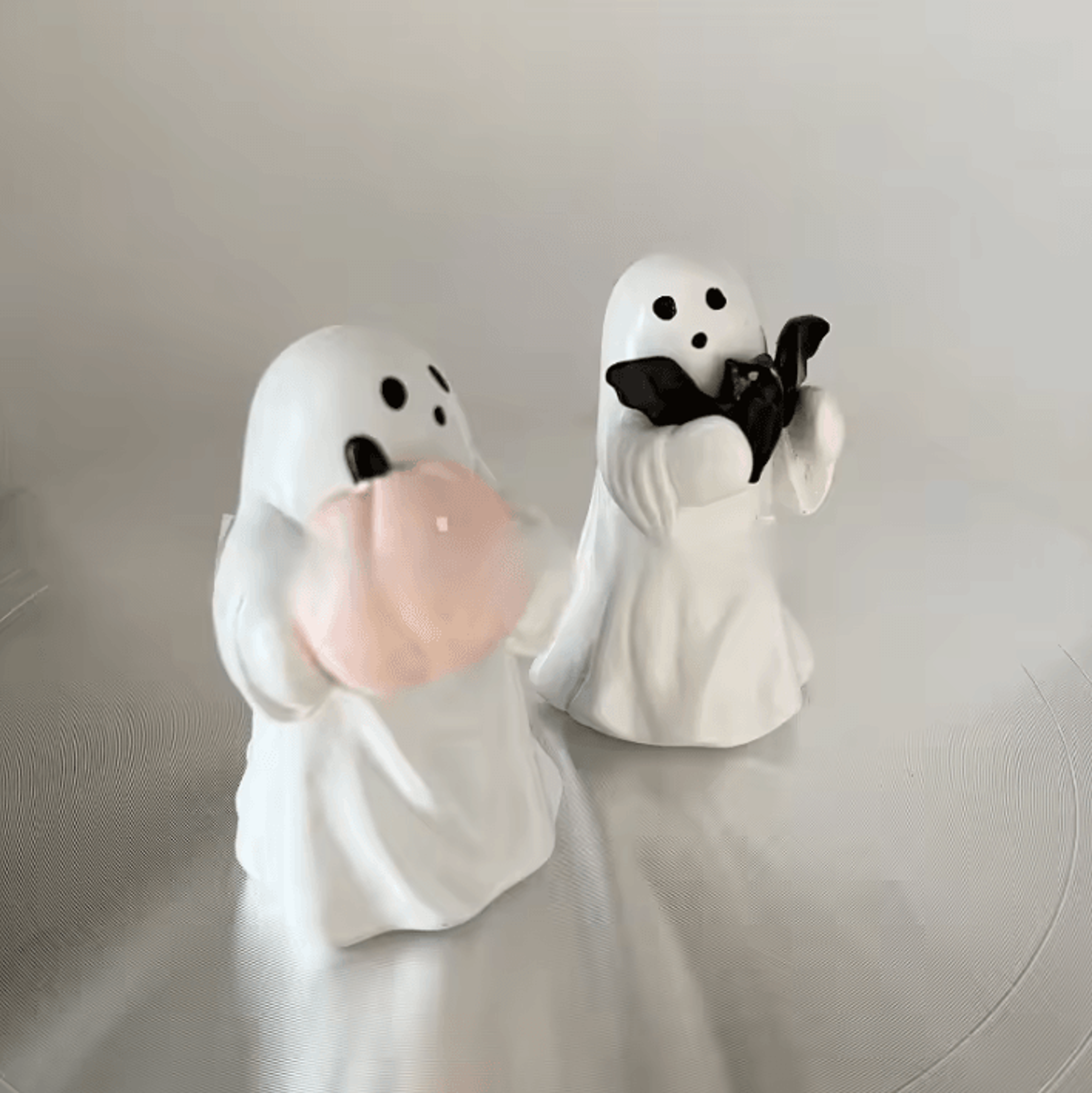 Cute Ghost Holding Pink Pumpkin Halloween Figurine Ceramic Style Decorative Statue 1