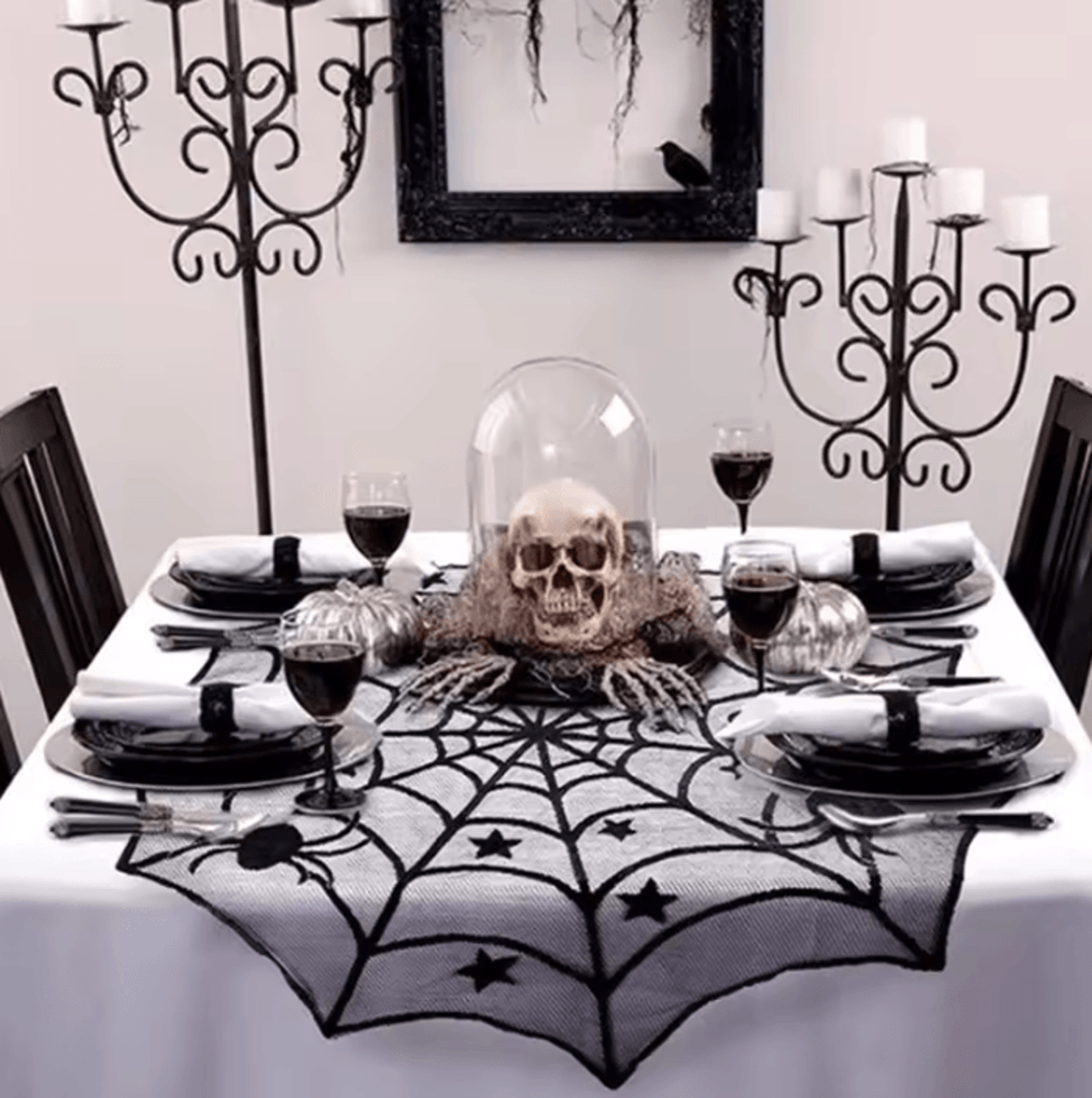 Halloween Lace Spider Web Table Runner  Halloween Tablecloth Skeleton Skull Mantel Scarf For Spooky 2
