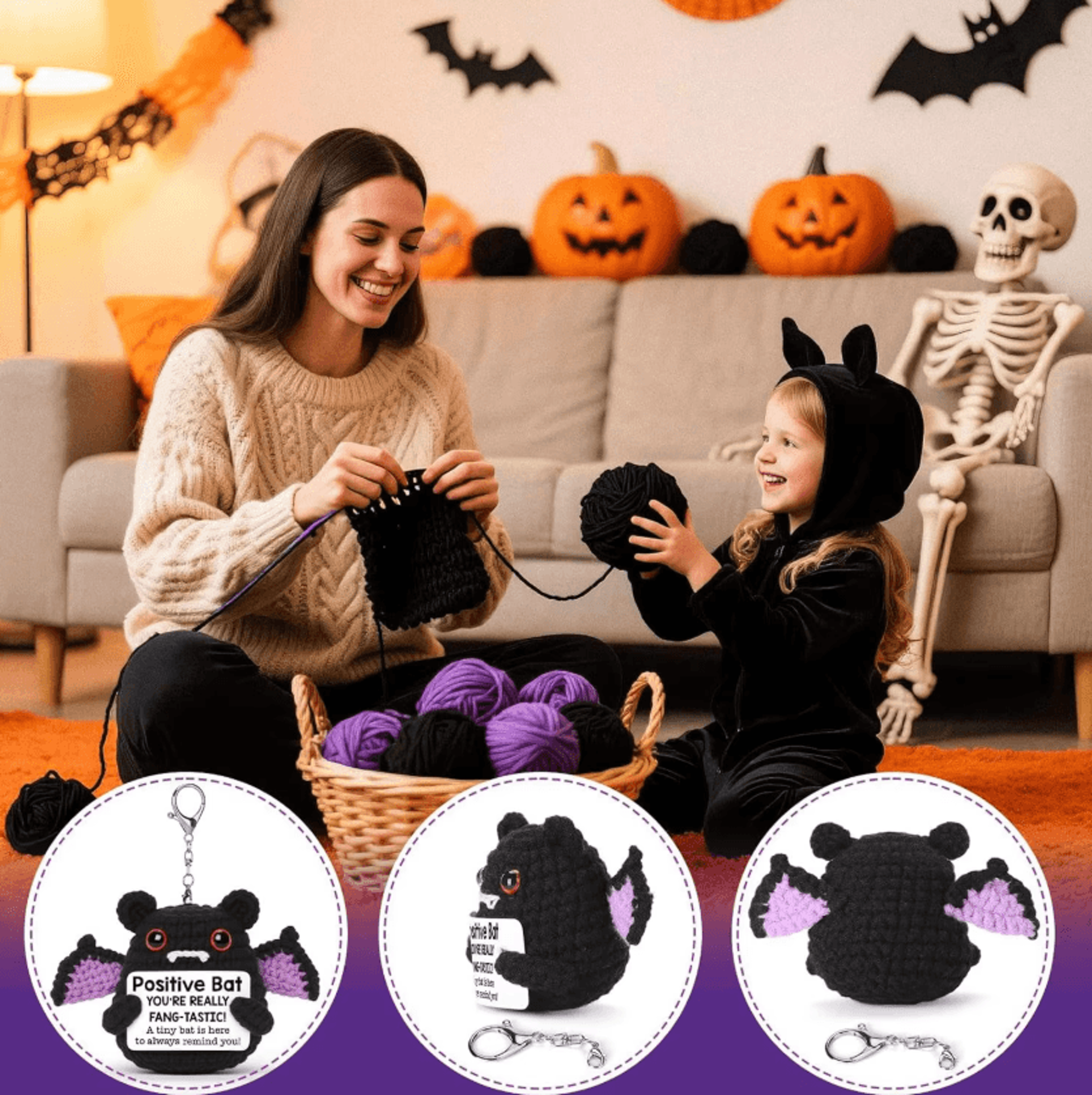 Handmade Positive Bat Doll  Knitted Bat Doll With Encouragement Card For Halloween  Home Decor 1