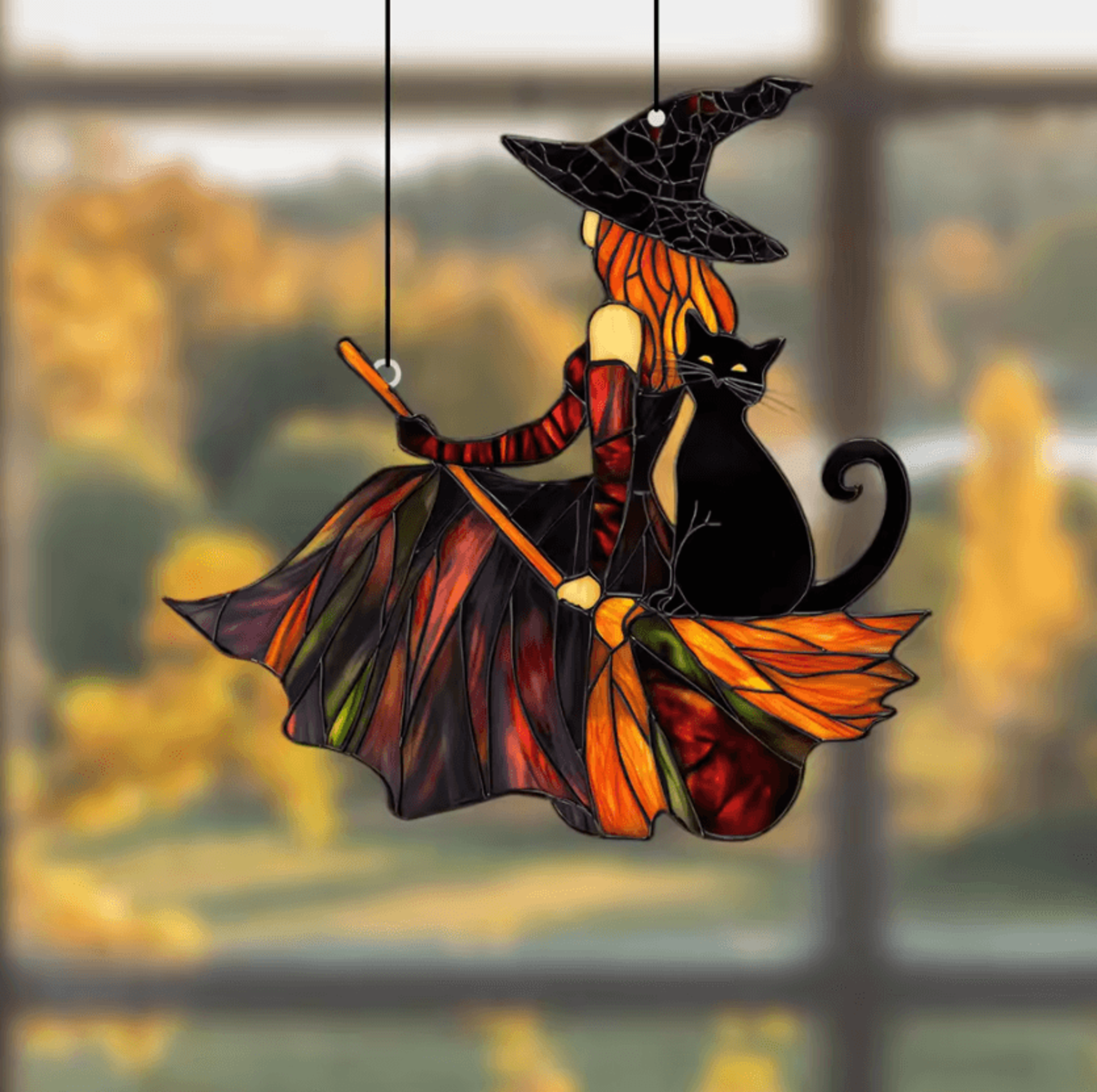 Gothic Witch  Black Cat Suncatcher  Halloween Window Decoration Acrylic Hanging Ornament For Home   0