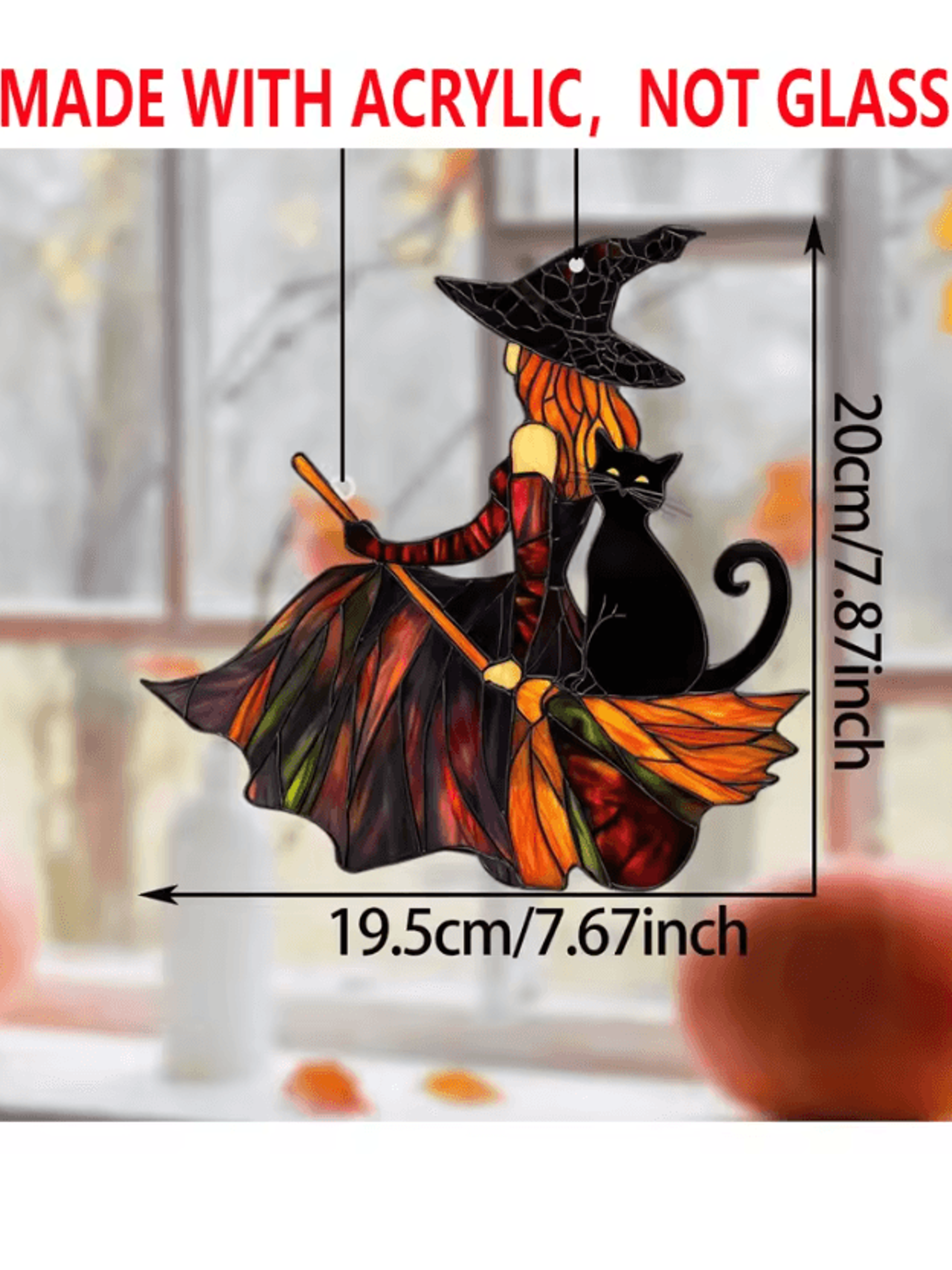 Gothic Witch  Black Cat Suncatcher  Halloween Window Decoration Acrylic Hanging Ornament For Home   5