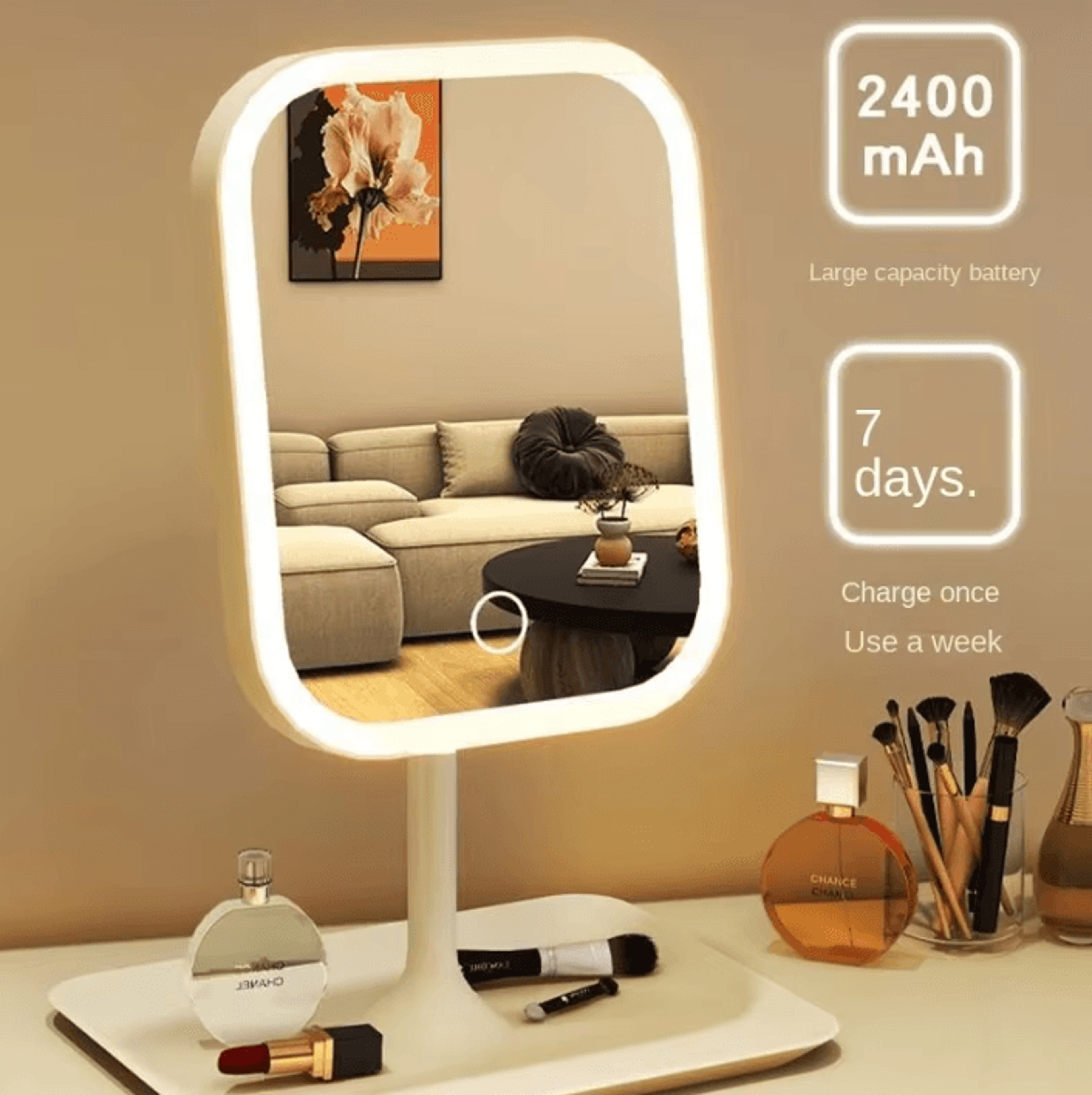 LED Vanity Makeup Mirror With 3 Color Lights  Lighted Makeup Mirror Touch Control Desktop Dressing  2
