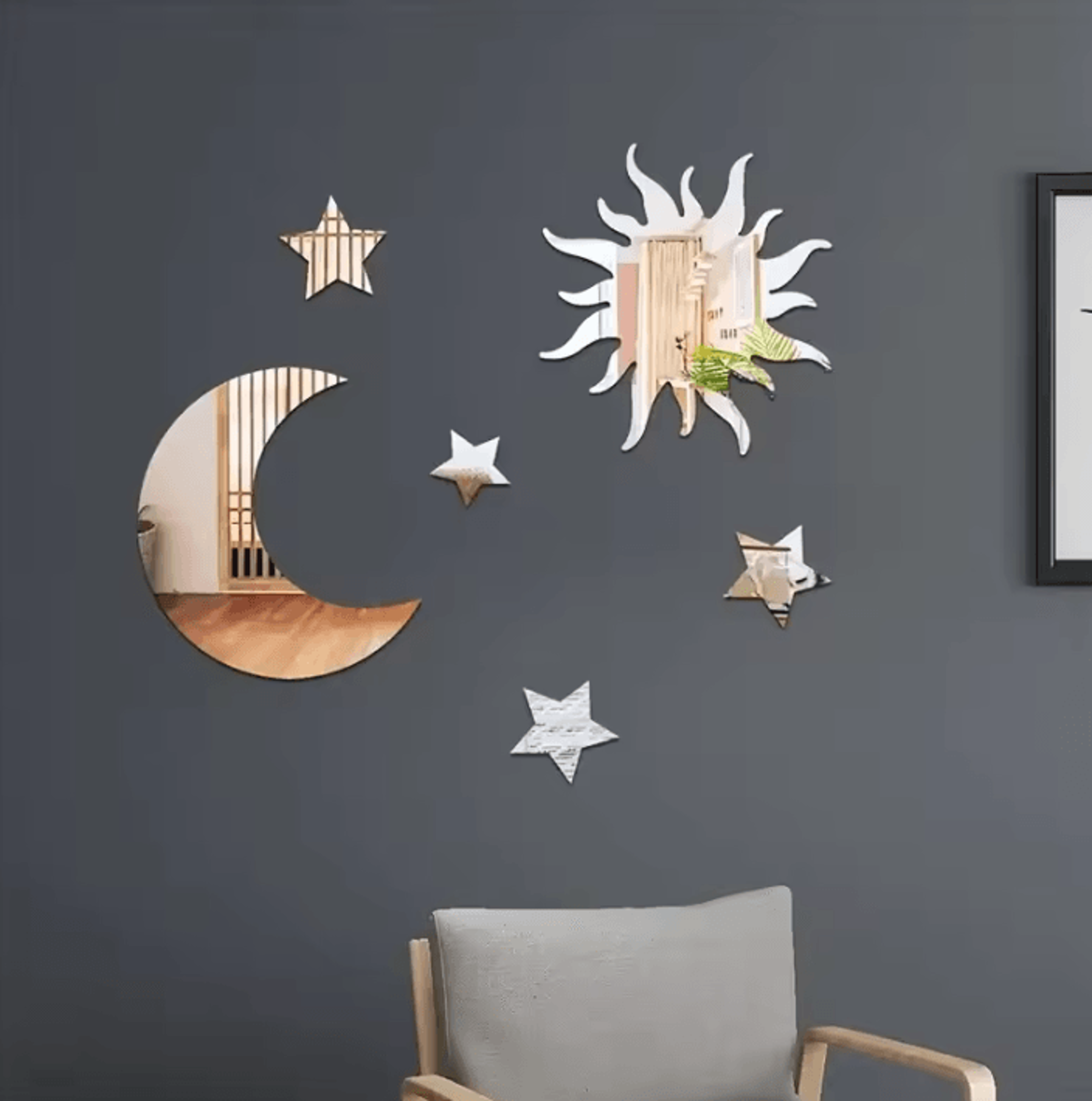 6PCS Star  Moon Mirror Wall Stickers  Mirror Wall Stickers Moon And Star Wall Decor For Bedroom  Li 0