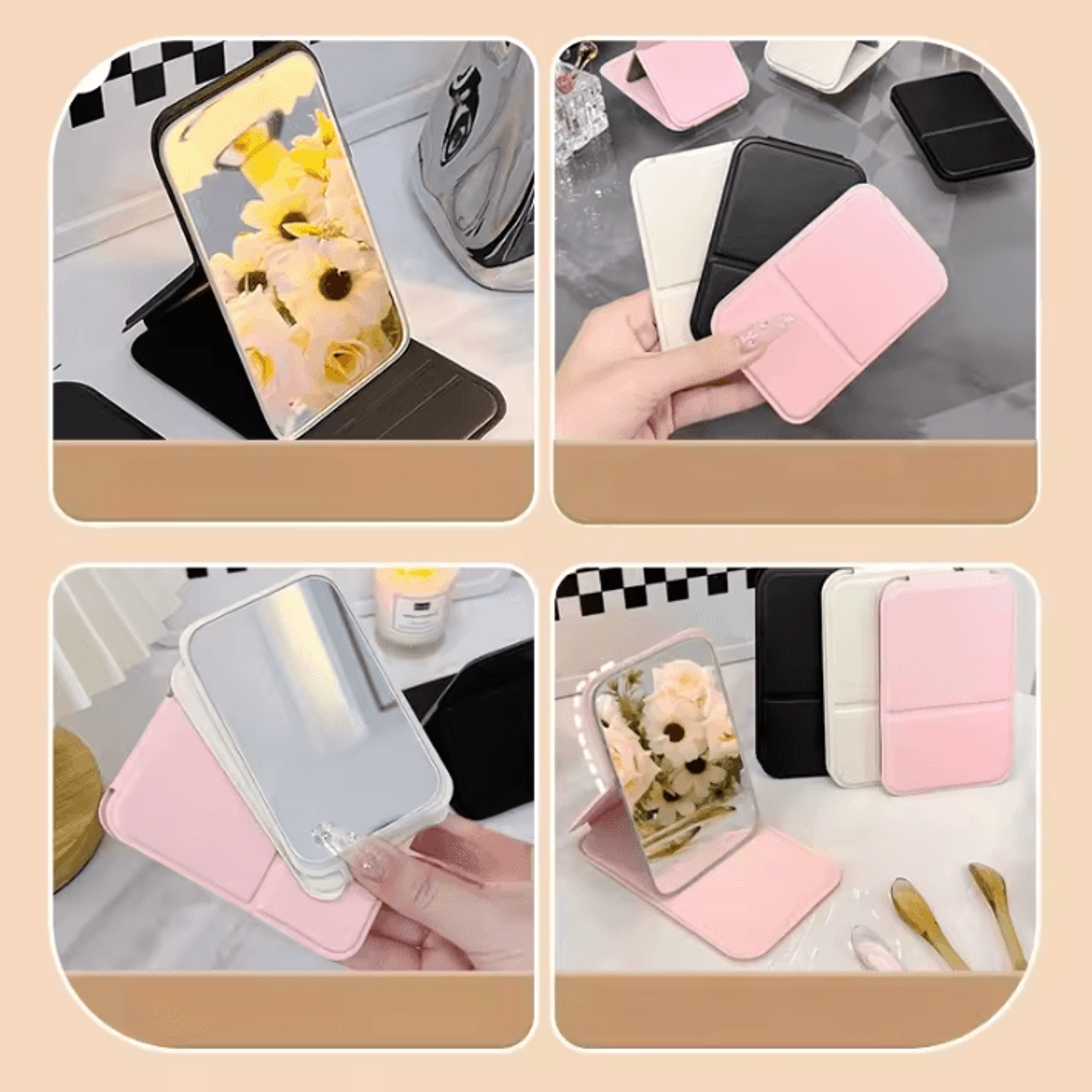 Portable Folding Makeup Mirror  Travel Makeup Mirror HD Folding Mirror With Desktop Stand 1