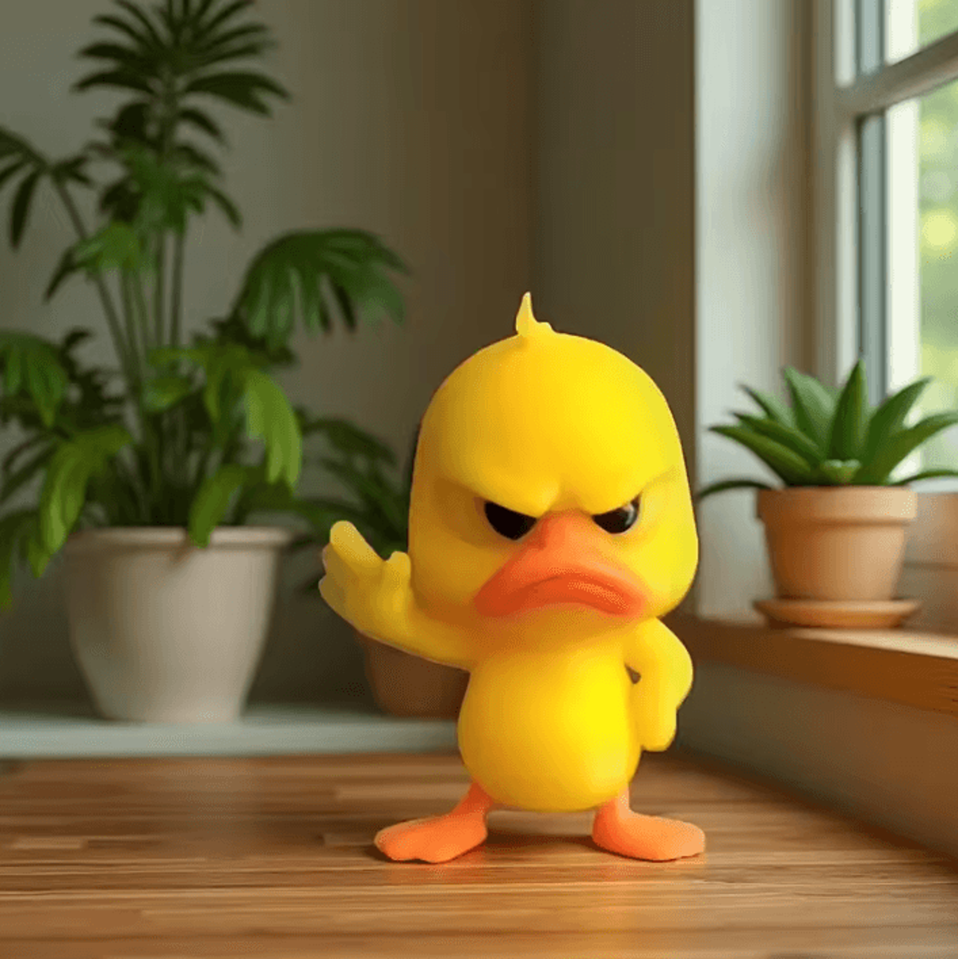 Angry Yellow Duck Statue  Funny Rejecting Gesture Mini Desk Figurine 0