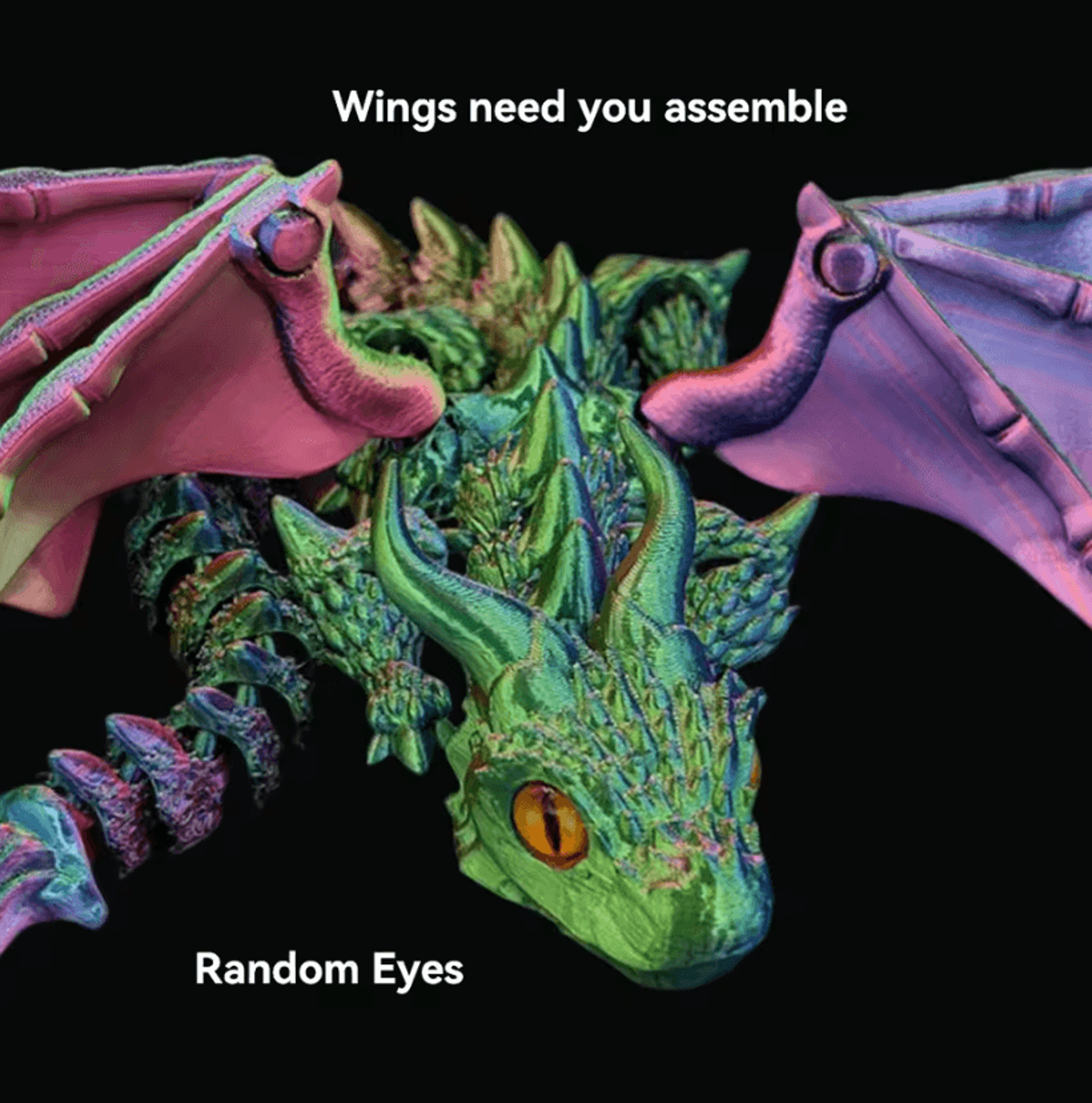 3D Printed Winged Dragon Figurine With Adjustable Wings And Random Eyes 2