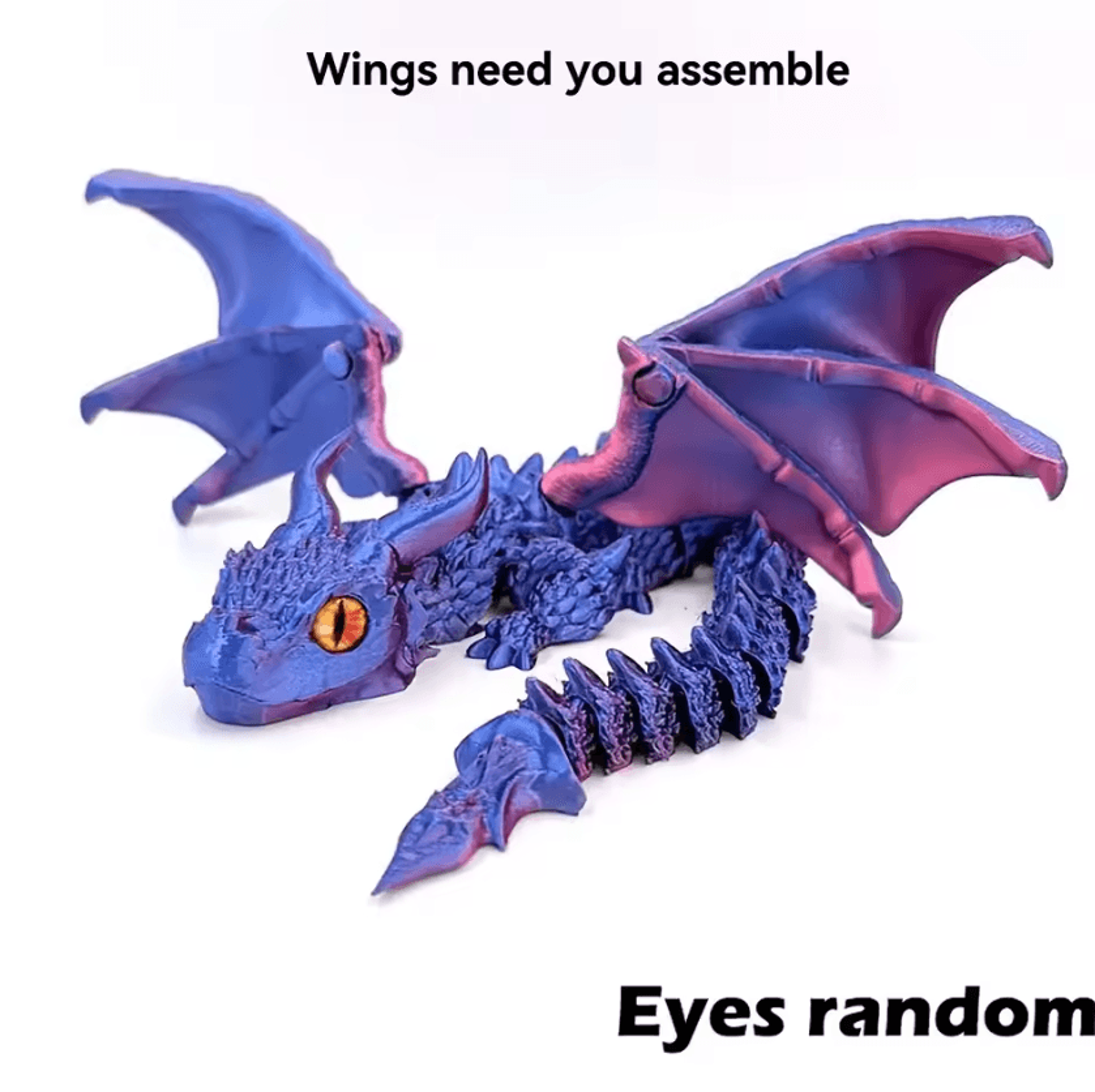 3D Printed Winged Dragon Figurine With Adjustable Wings And Random Eyes 5