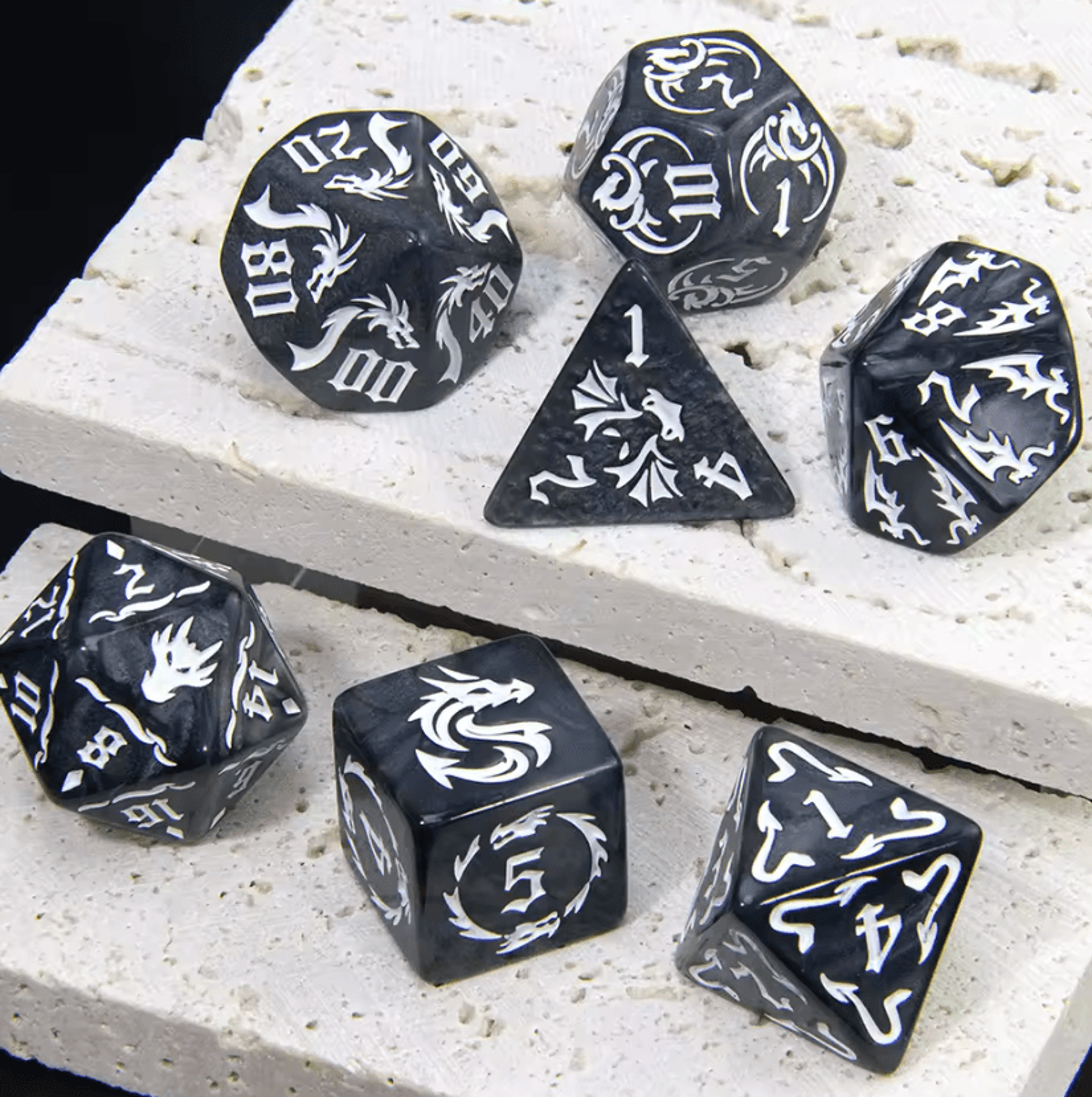 7Piece Dragon Pattern Marble Polyhedral Dice Set For DND RPG Games 1
