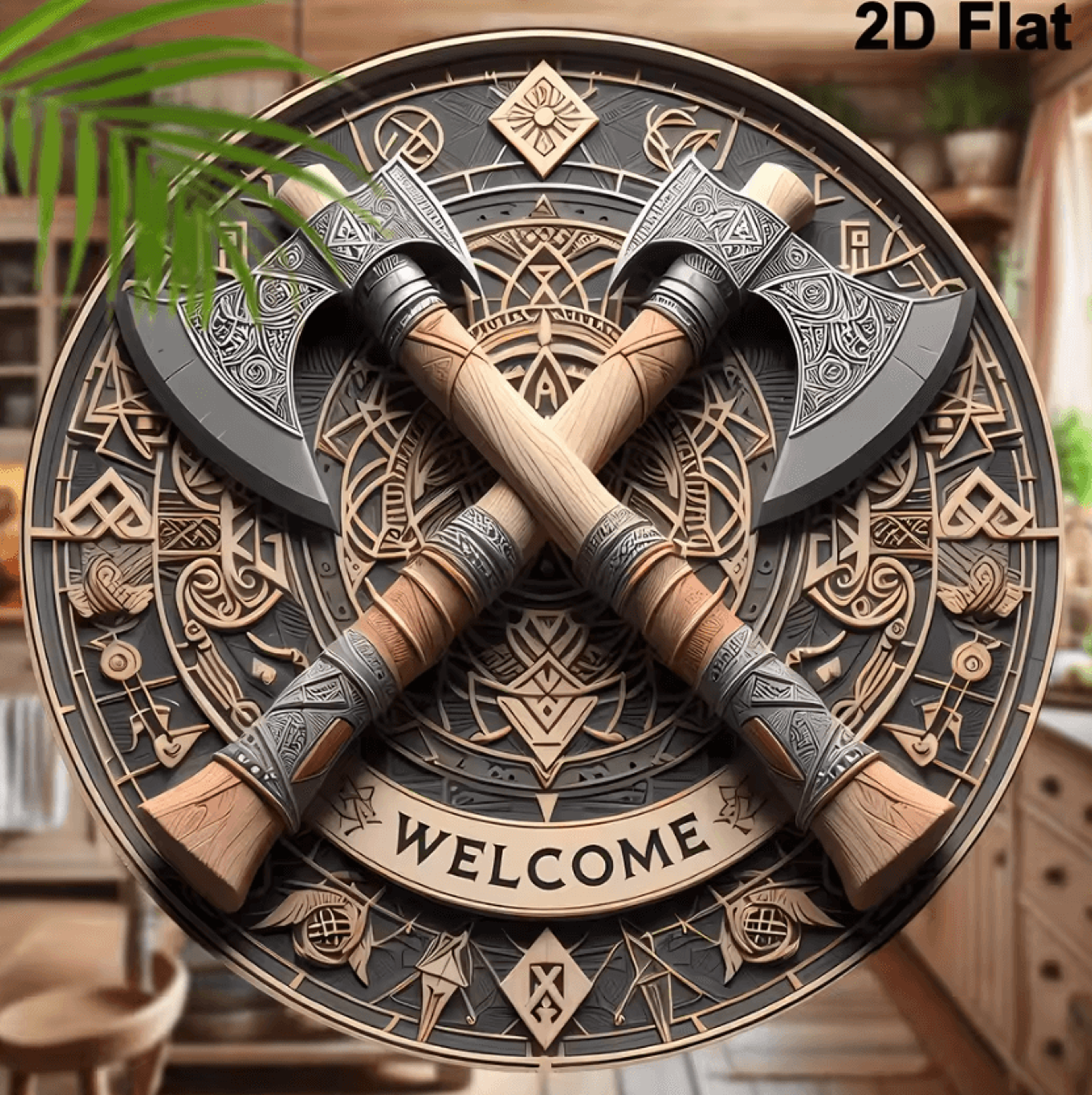 8Inch Viking Axe Welcome Sign  Rustic Nordic Wall Decor 0