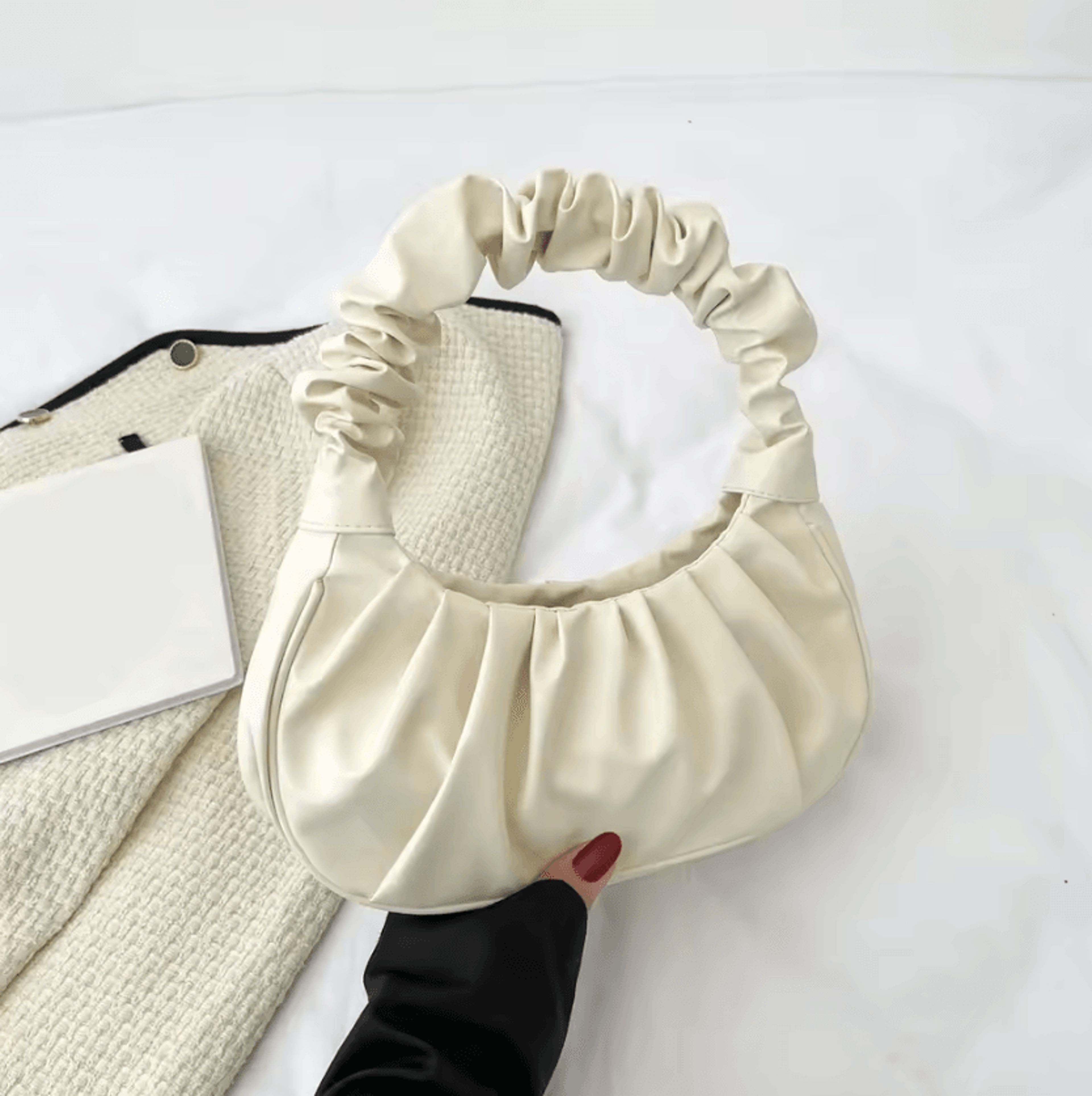 HOMEFISH Pleated PU Cloud Shoulder Bag  Soft Dumpling Handbag 2